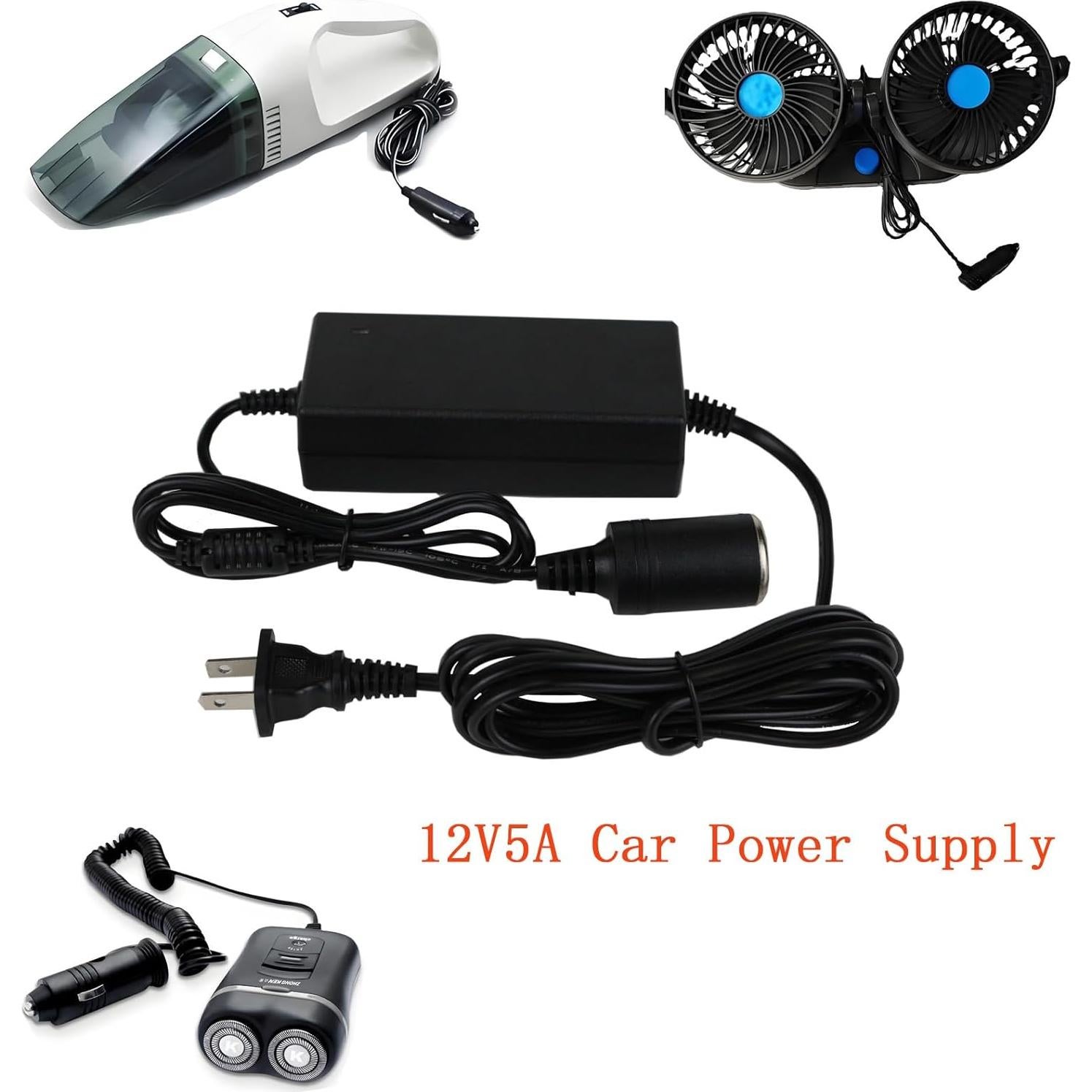 12V 5A AC/DC Power Supply Adapter for Coleman Thermoelectric Hot/Cold Cooler，for Camping Home Office Dorm or Vehicle Use Cigarette Lighter Plug Socket Power Supply Cord PS