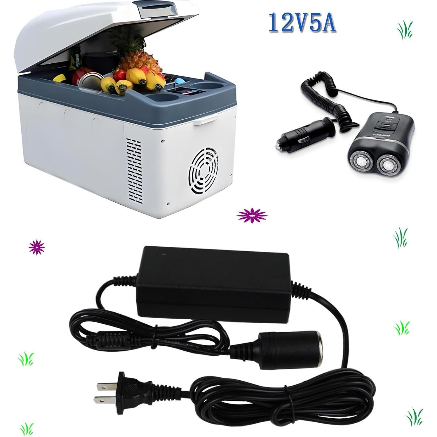 12V 5A AC/DC Power Supply Adapter for Coleman Thermoelectric Hot/Cold Cooler，for Camping Home Office Dorm or Vehicle Use Cigarette Lighter Plug Socket Power Supply Cord PS