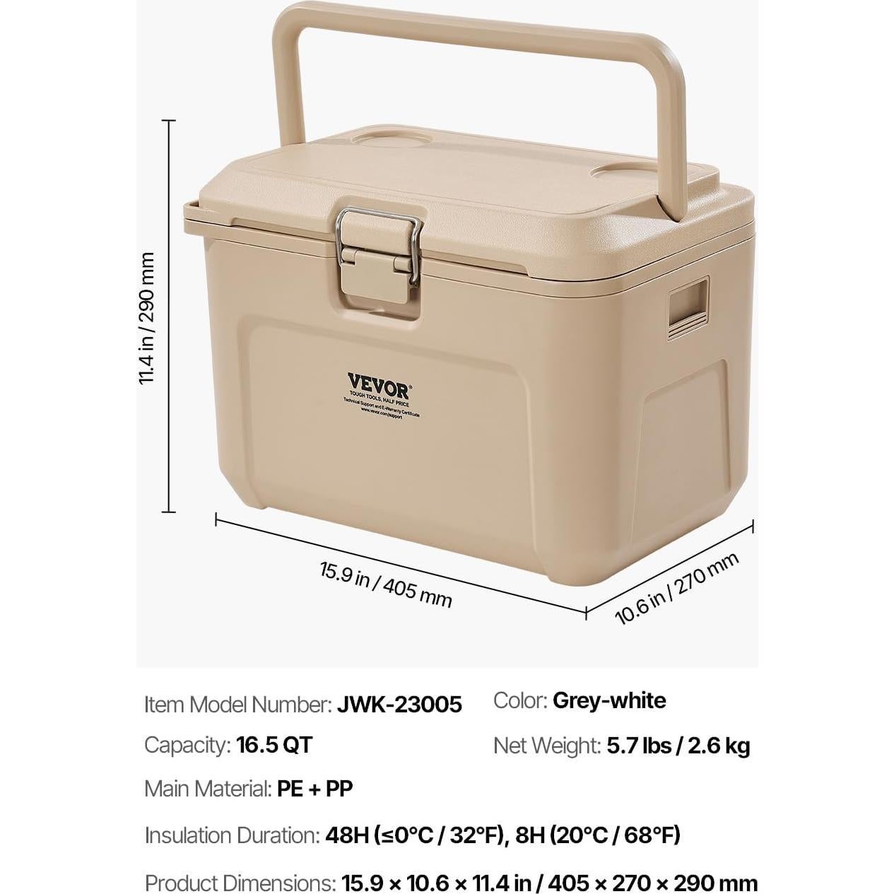 Nevera Portátil VEVOR 8.5QT Gris-Blanco Aislamiento Duradero