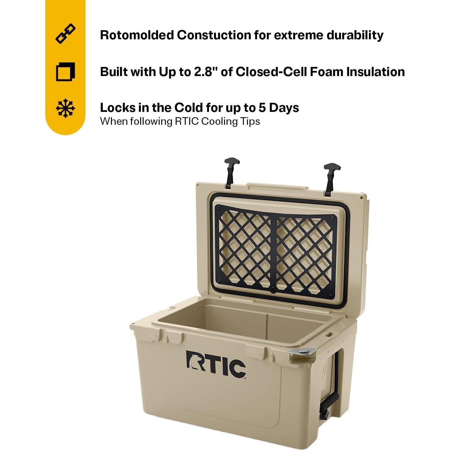 Cooler Aislado RTIC 45 QT Ultra Resistente para Camping y Playa