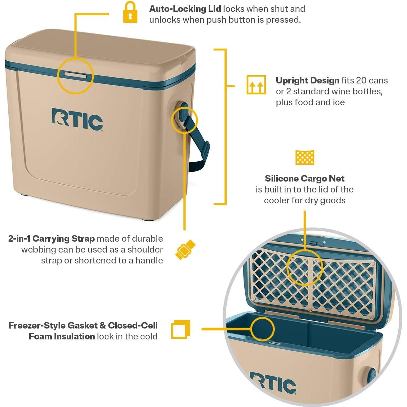 Hielera RTIC 16 QT Portátil Aislada para Camping y Playa