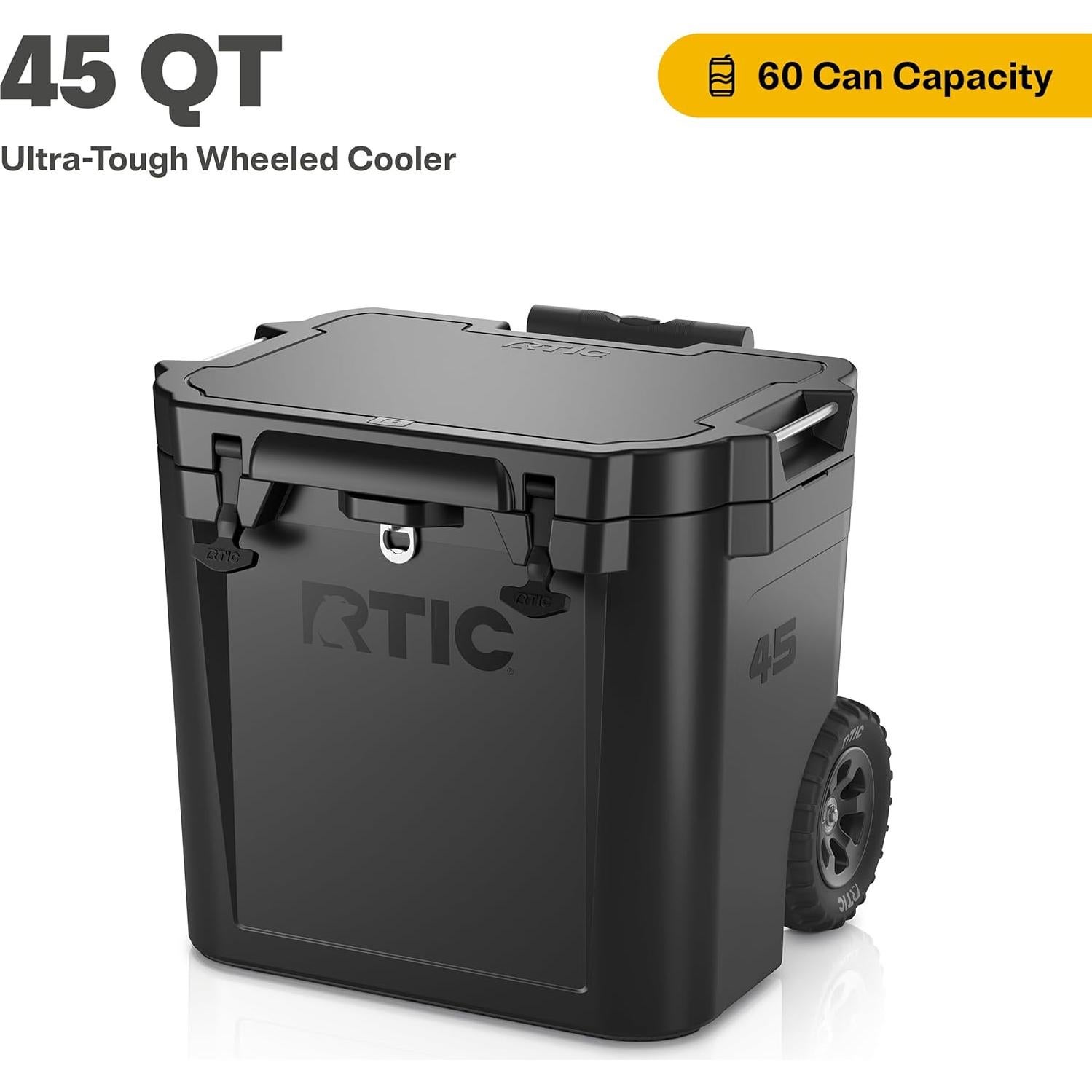 Enfriador RTIC 45 QT Ultra Resistente con Ruedas - Negro
