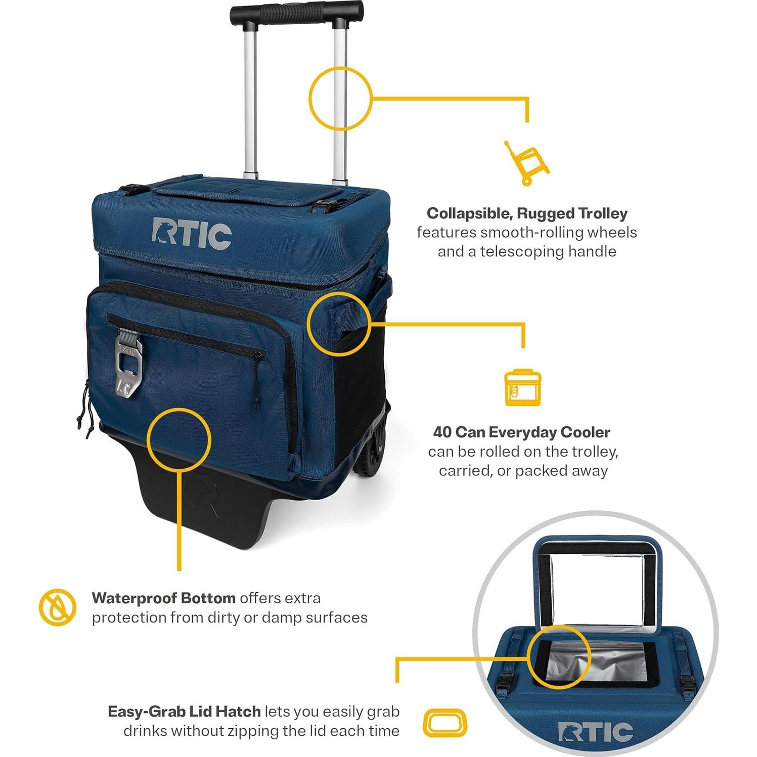 Cooler RTIC 40 Latas con Ruedas y Mango Plegable Marino