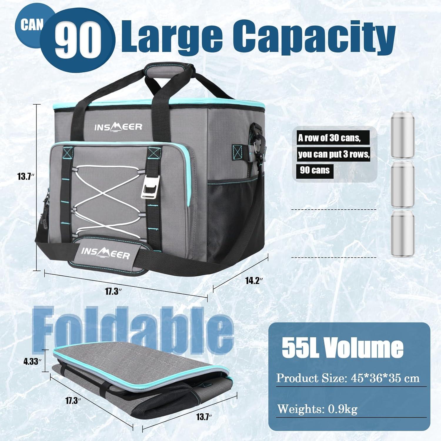 Bolsa Térmica Aislada INSMEER 55L Portátil para Camping