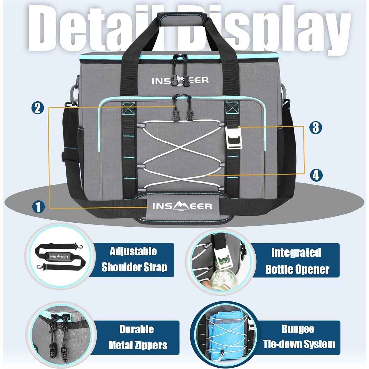 Bolsa Térmica Aislada INSMEER 55L Portátil para Camping
