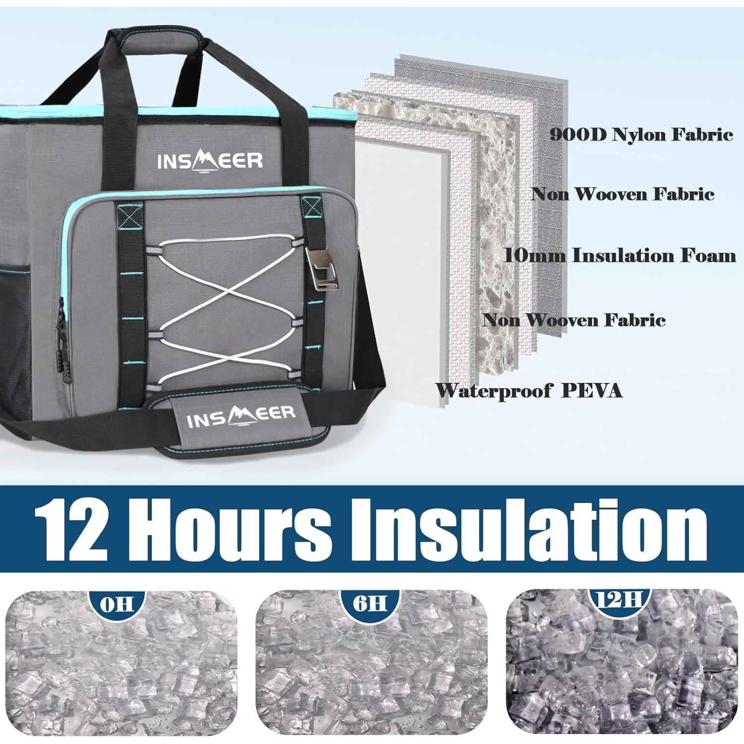 Bolsa Térmica Aislada INSMEER 55L Portátil para Camping