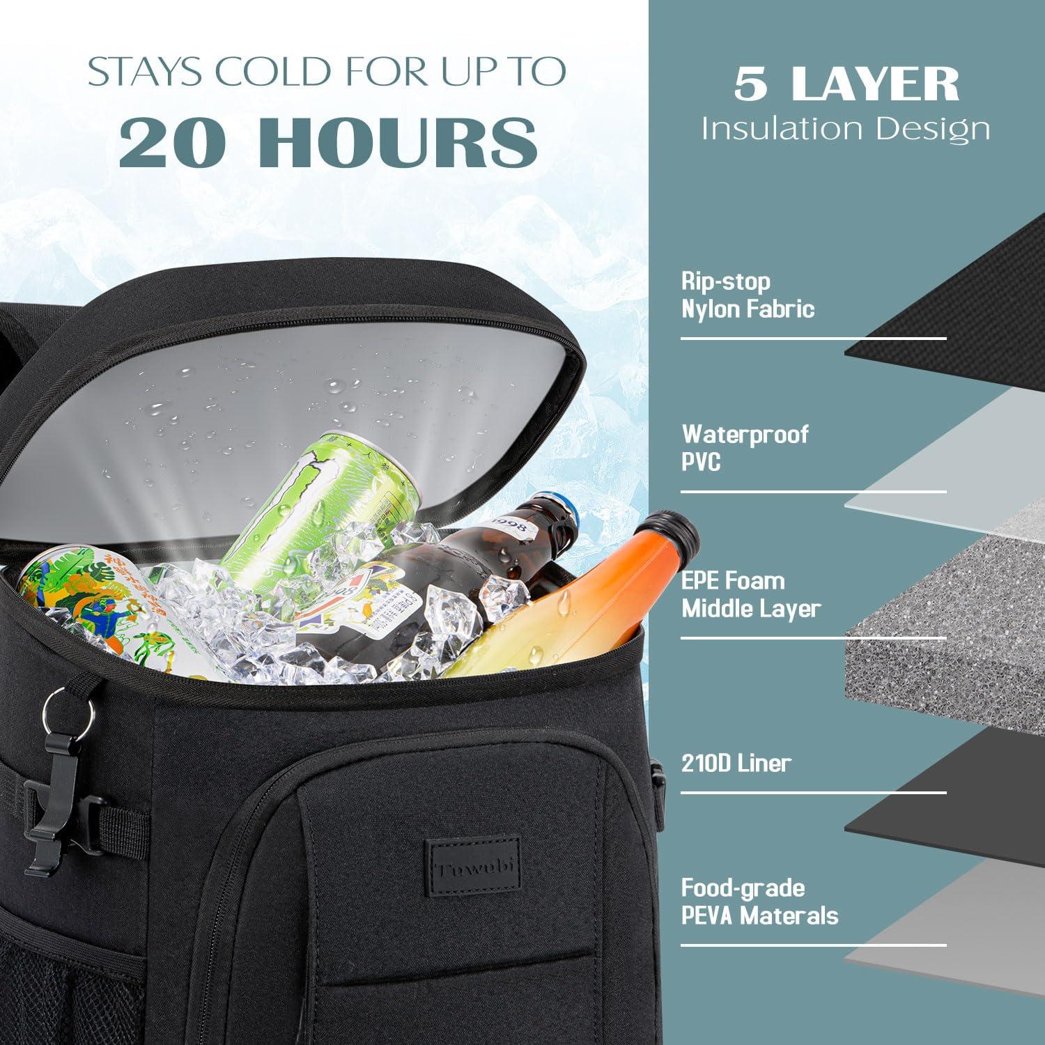 Mochila Enfriadora Tuwubi 35 Latas Negra Aislada Impermeable