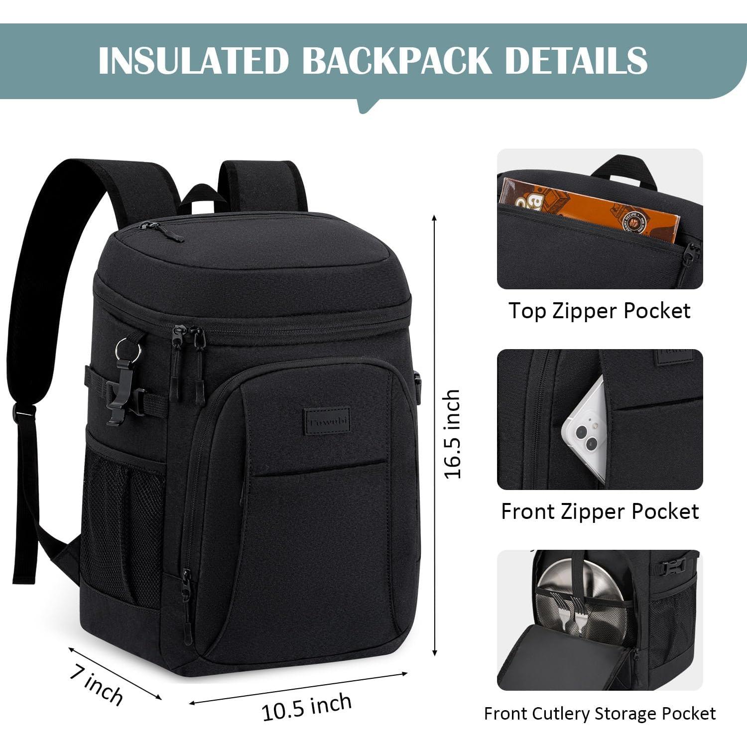 Mochila Enfriadora Tuwubi 35 Latas Negra Aislada Impermeable