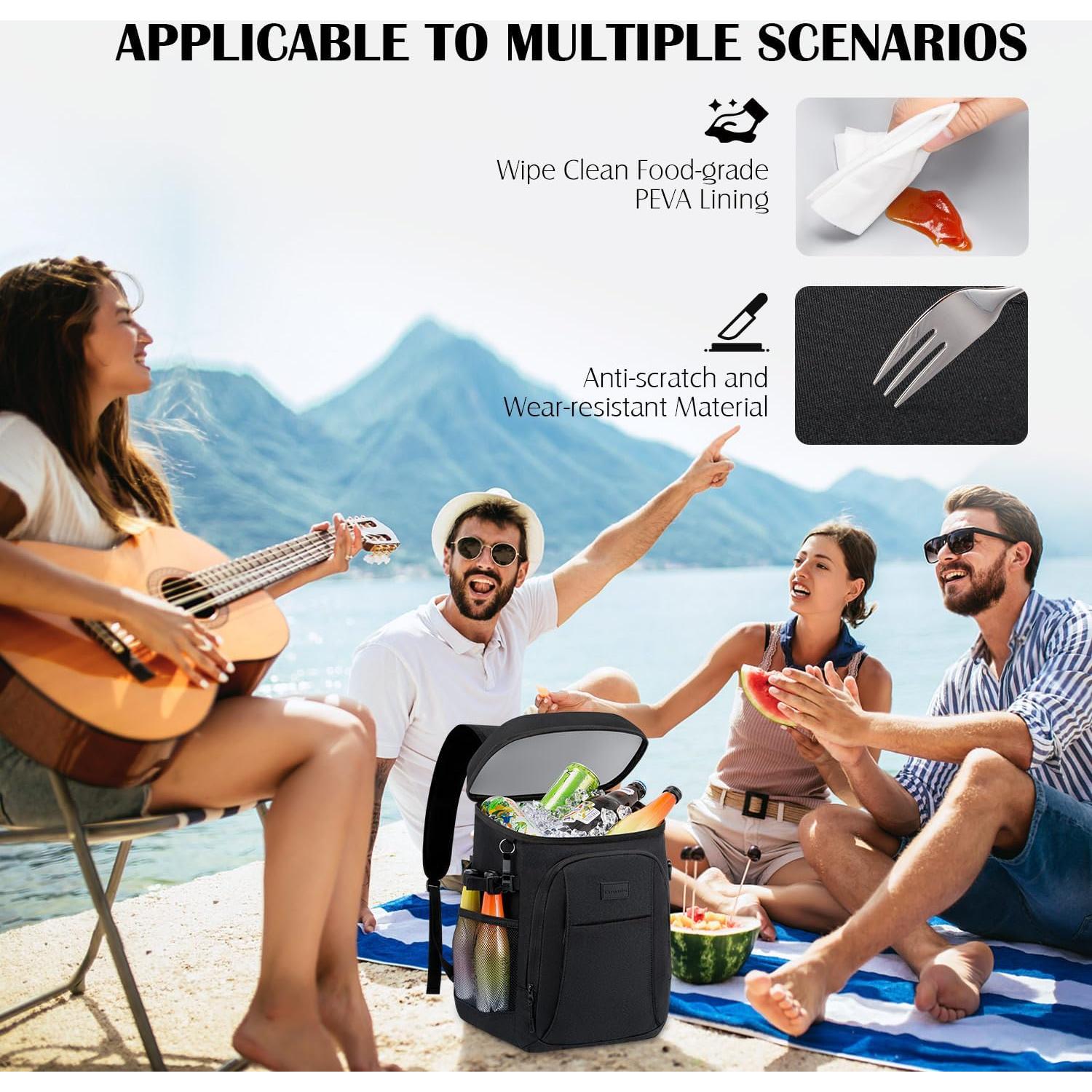 Mochila Enfriadora Tuwubi 35 Latas Negra Aislada Impermeable