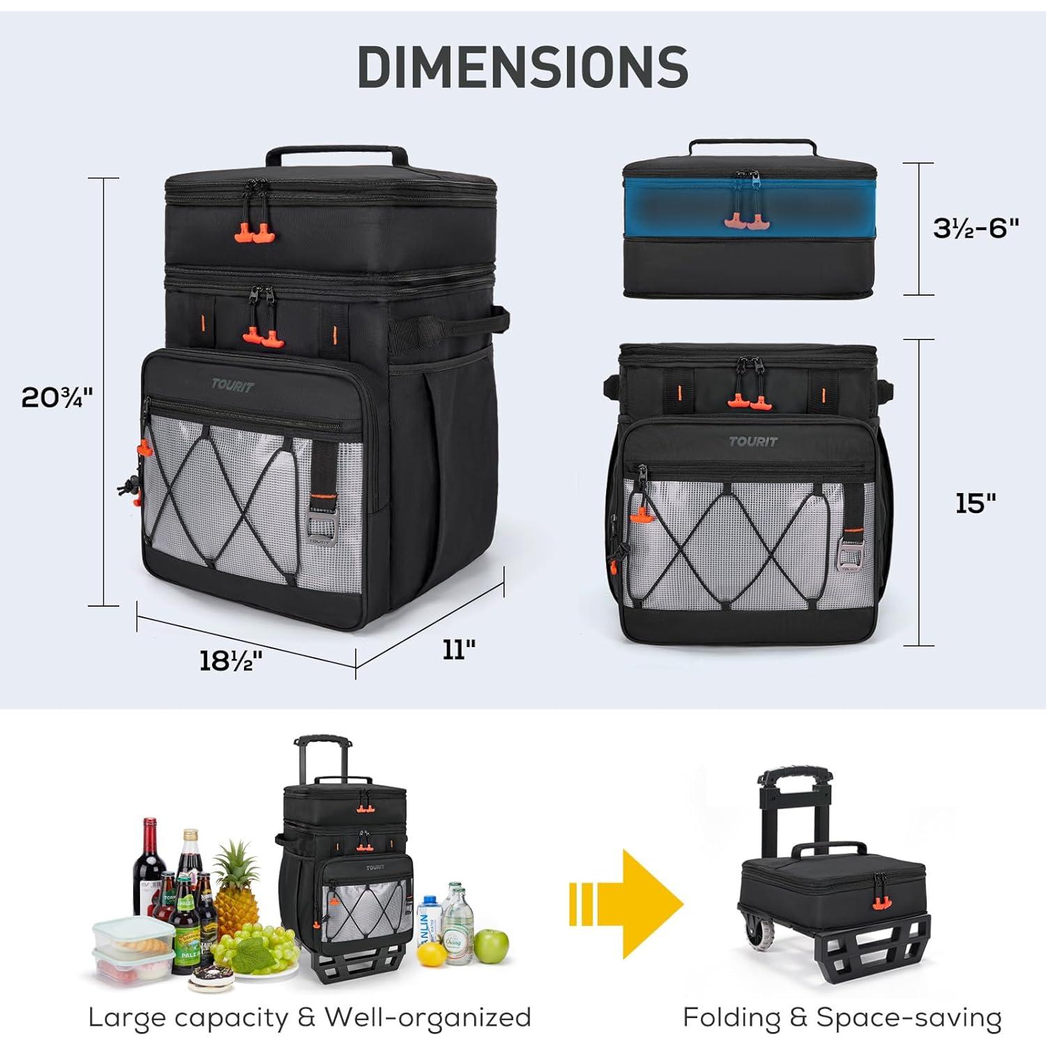 Enfriador Rodante TOURIT 49L Doble Nivel Aislado Plegable