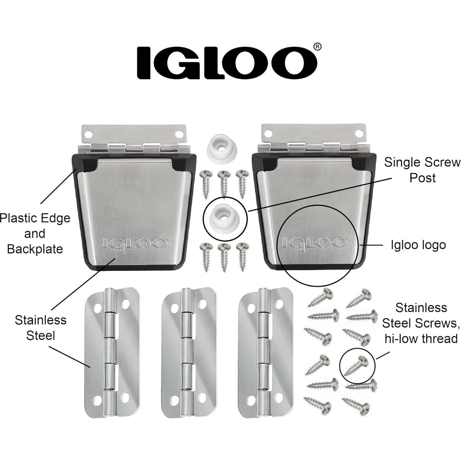 Igloo Cooler Heavy-Duty Stainless Steel Parts Kit - 2 Latches, 3 Hinges, Latch Posts & Screws - Marine-Grade, Corrosion-Resistant Parts
