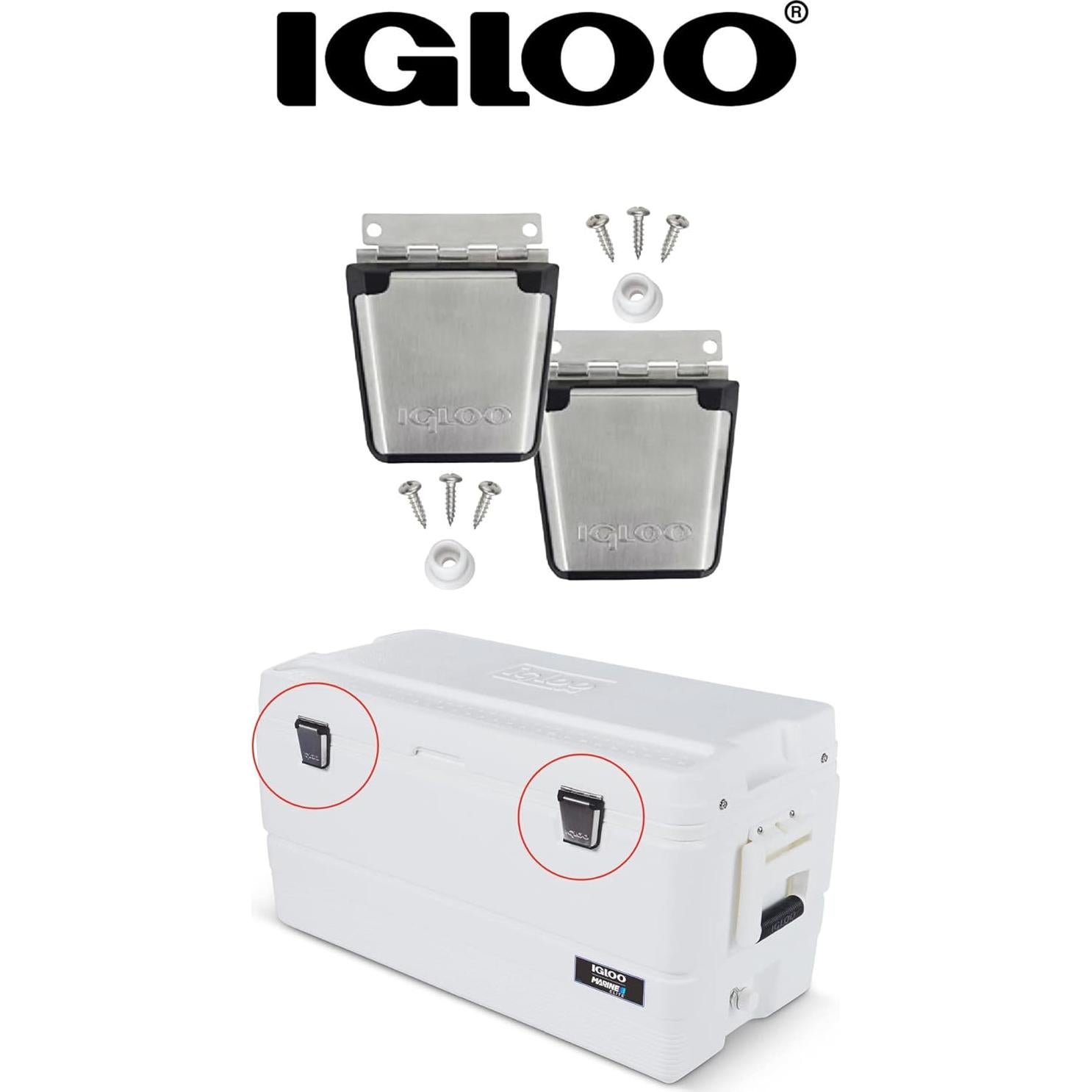 Igloo Cooler Heavy-Duty Stainless Steel Parts Kit - 2 Latches, 3 Hinges, Latch Posts & Screws - Marine-Grade, Corrosion-Resistant Parts