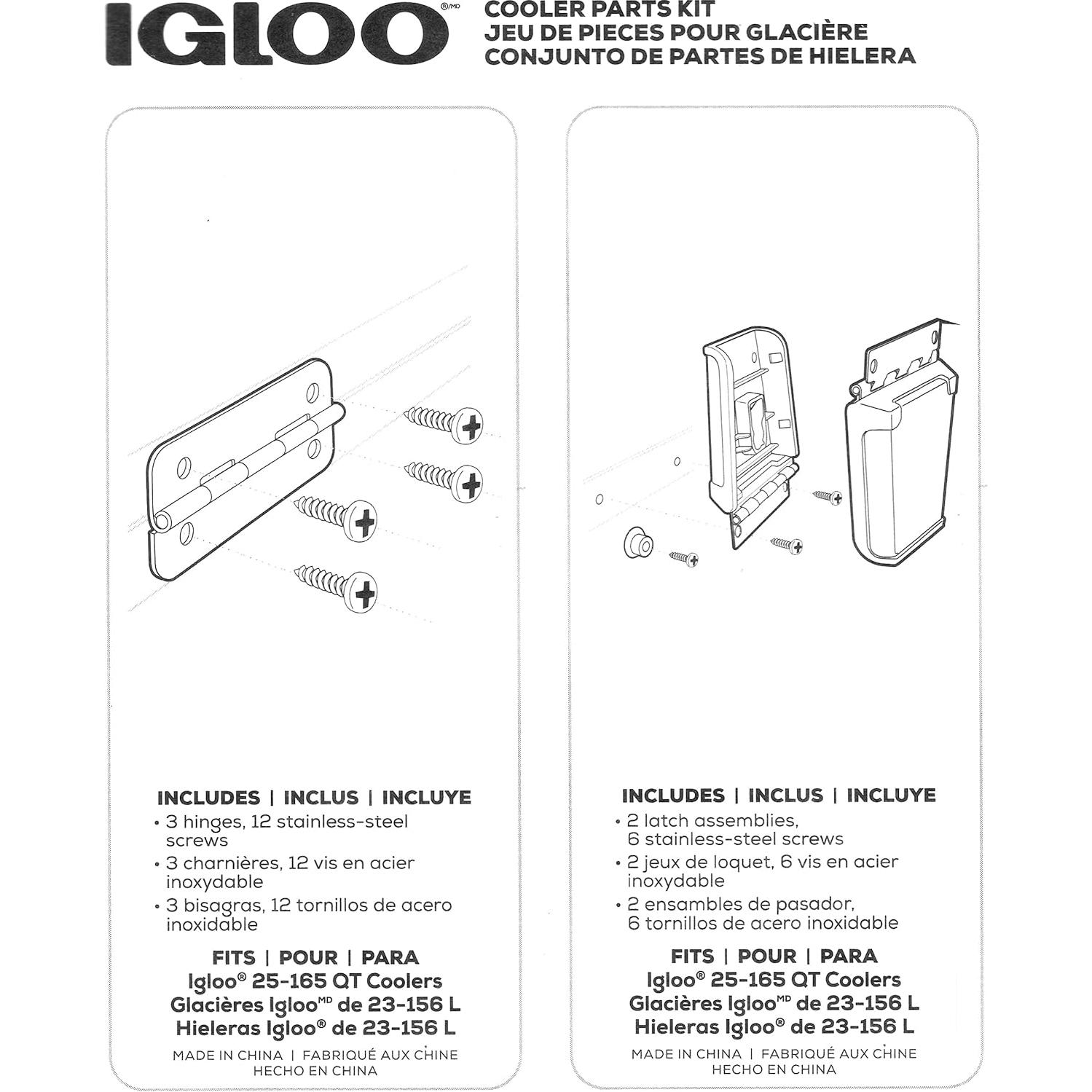 Igloo Cooler Heavy-Duty Stainless Steel Parts Kit - 2 Latches, 3 Hinges, Latch Posts & Screws - Marine-Grade, Corrosion-Resistant Parts