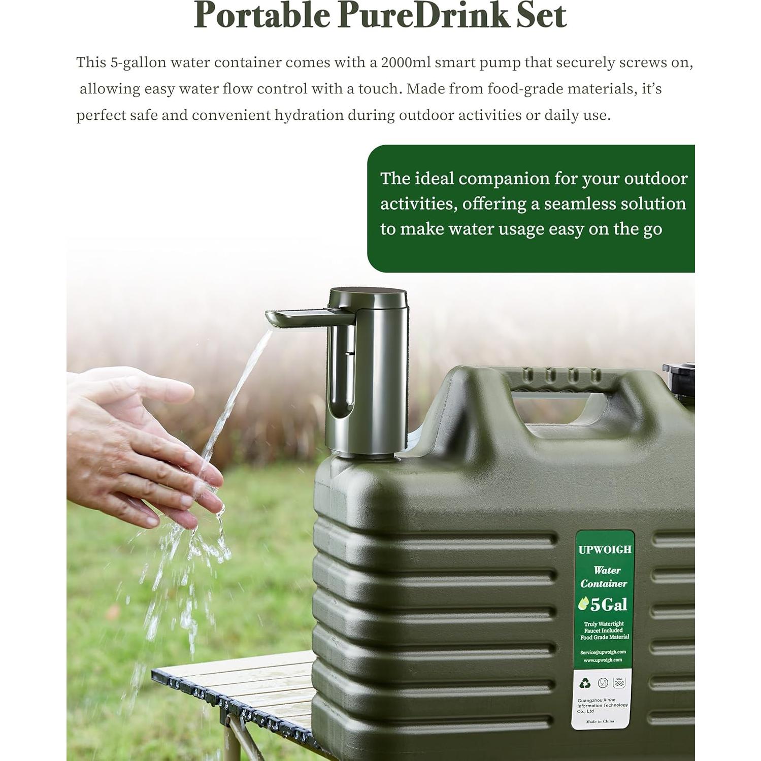 Jarra de Agua Portátil UPWOIGH 30.28L con Bomba Táctil Verde