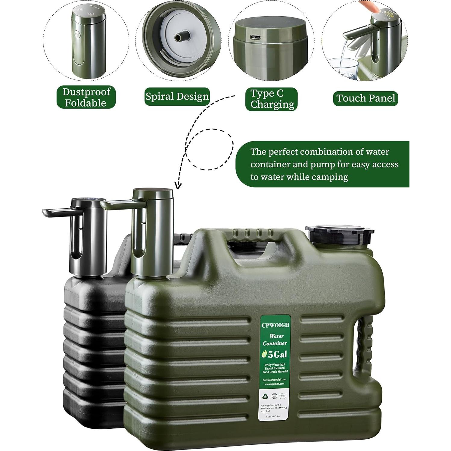 Jarra de Agua Portátil UPWOIGH 30.28L con Bomba Táctil Verde