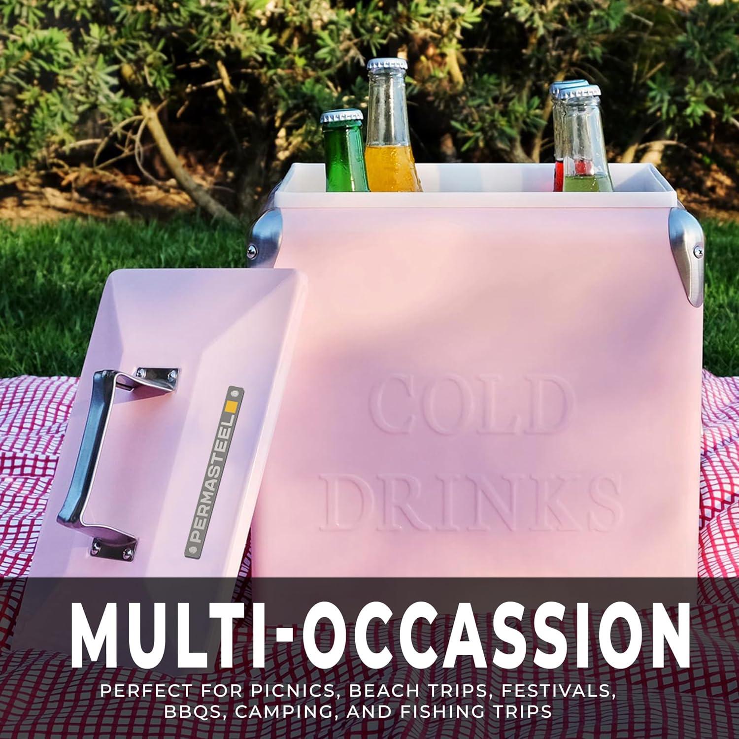 Nevera Portátil Vintage Permasteel 14 Qt Rosa - Enfriador de Bebidas