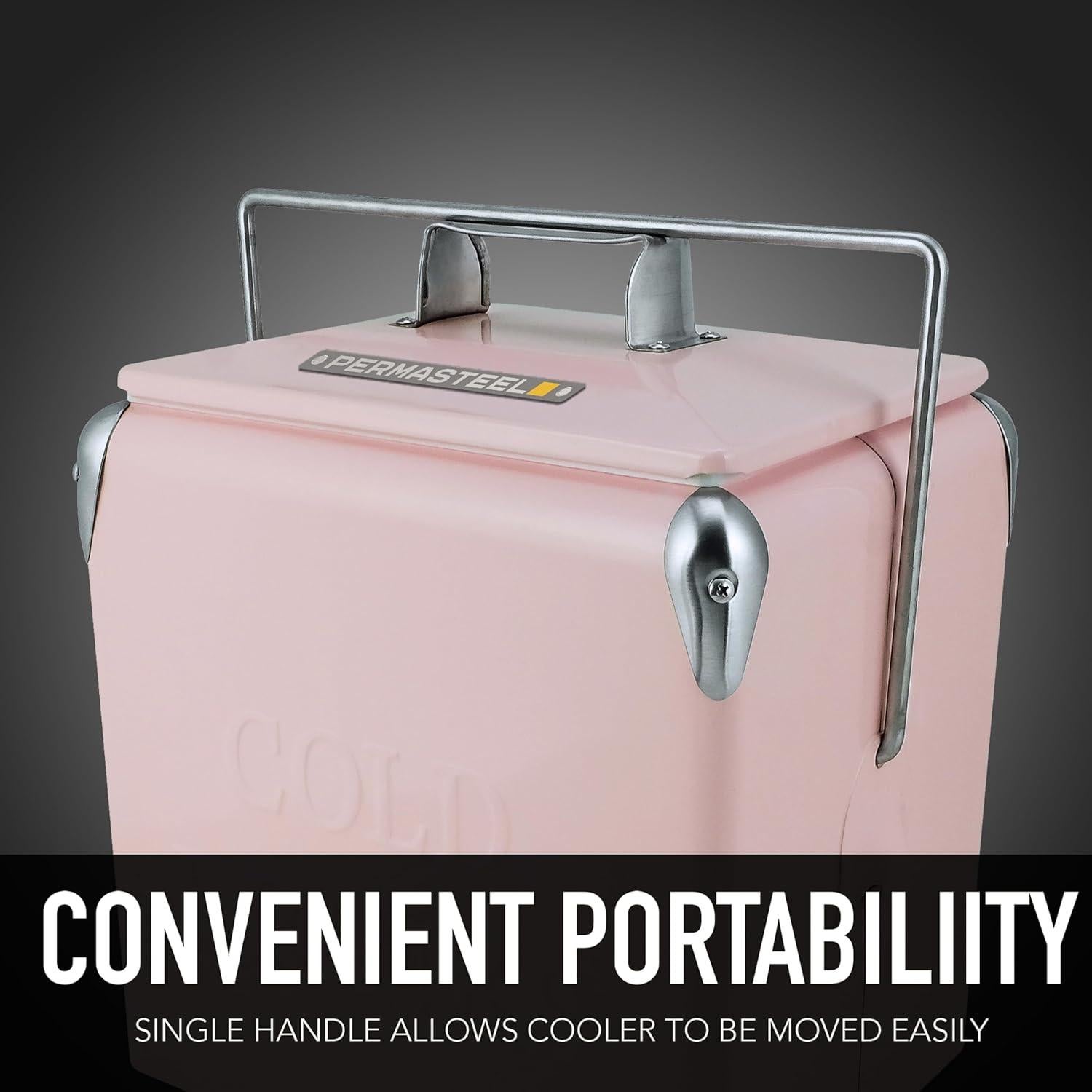 Nevera Portátil Vintage Permasteel 14 Qt Rosa - Enfriador de Bebidas