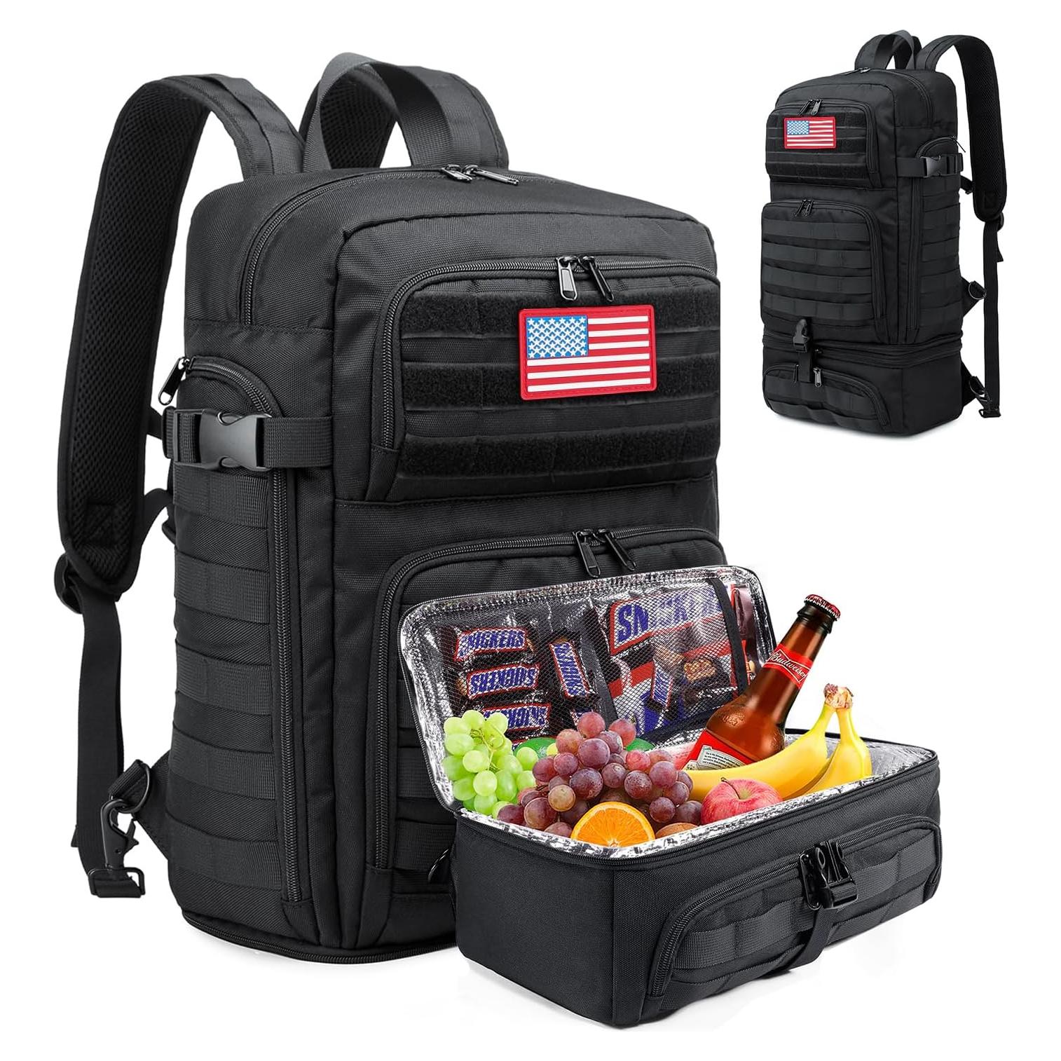 BERTASCHE Lunch Backpack for Men, 15.6 Inch Laptop Backpack for Work College Travel Camping Tactical Molle Daypack, Black