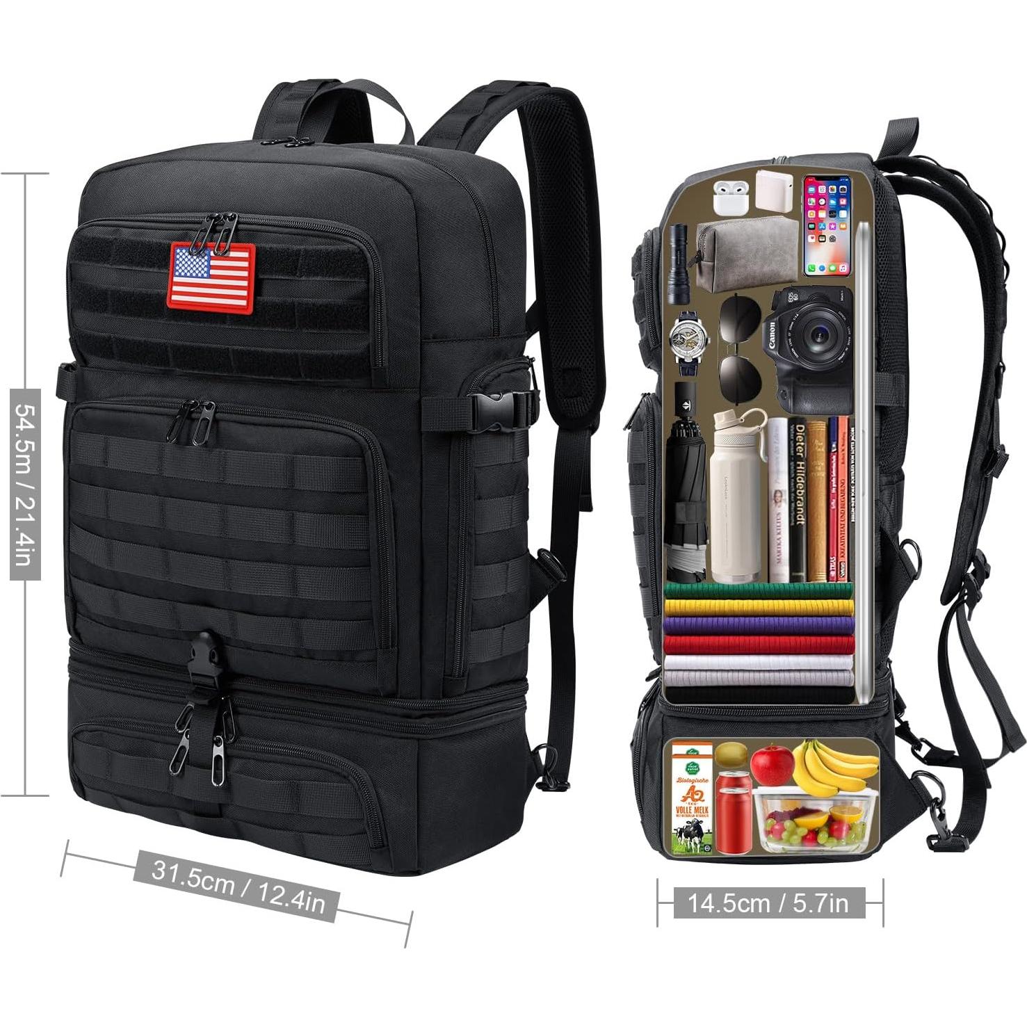 BERTASCHE Lunch Backpack for Men, 15.6 Inch Laptop Backpack for Work College Travel Camping Tactical Molle Daypack, Black