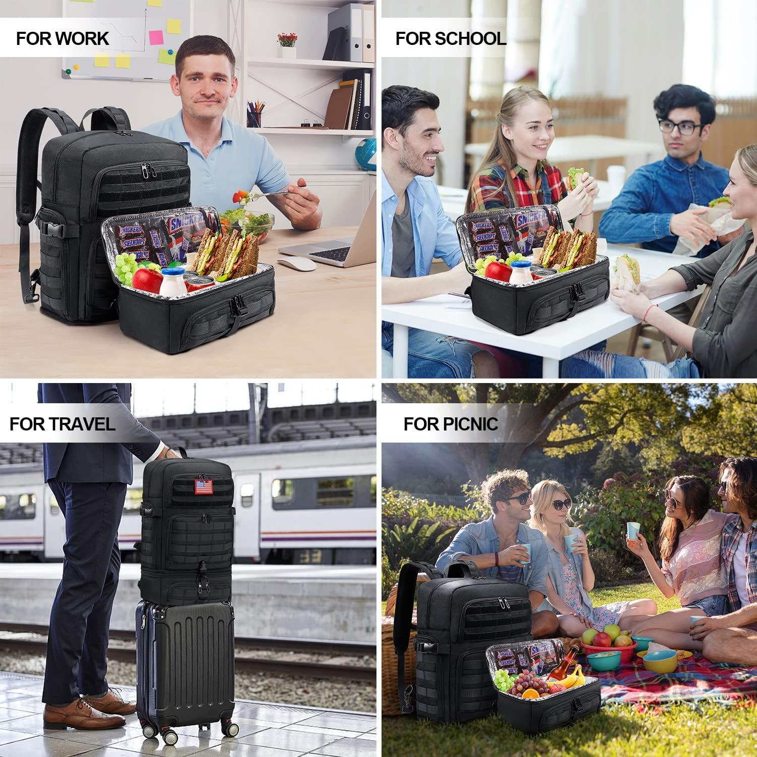 BERTASCHE Lunch Backpack for Men, 15.6 Inch Laptop Backpack for Work College Travel Camping Tactical Molle Daypack, Black