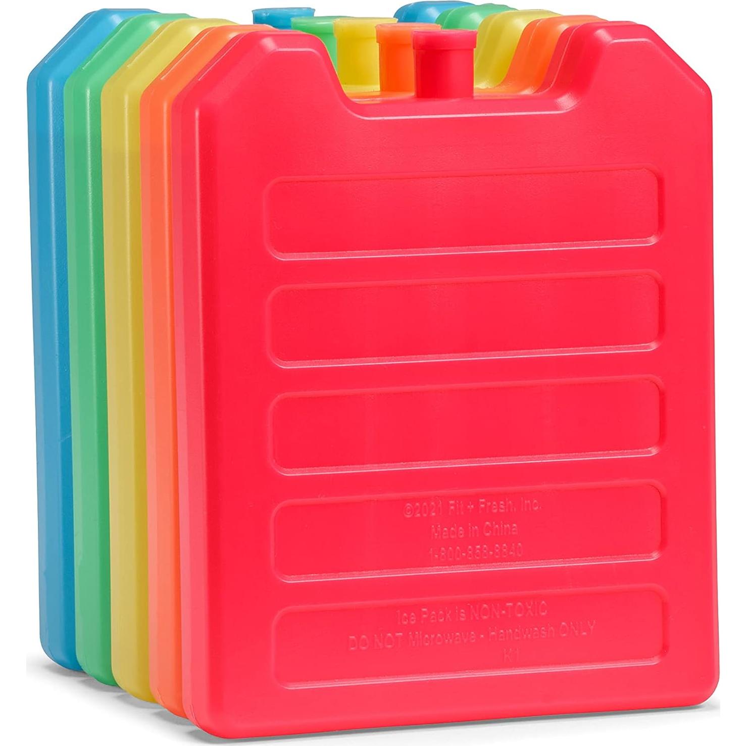 Cool Coolers by Fit + Fresh, 5 Pack Days of the Week Ice Blocks, Compact Reusable Ice Packs for Lunch Boxes & Coolers, Multi Colored