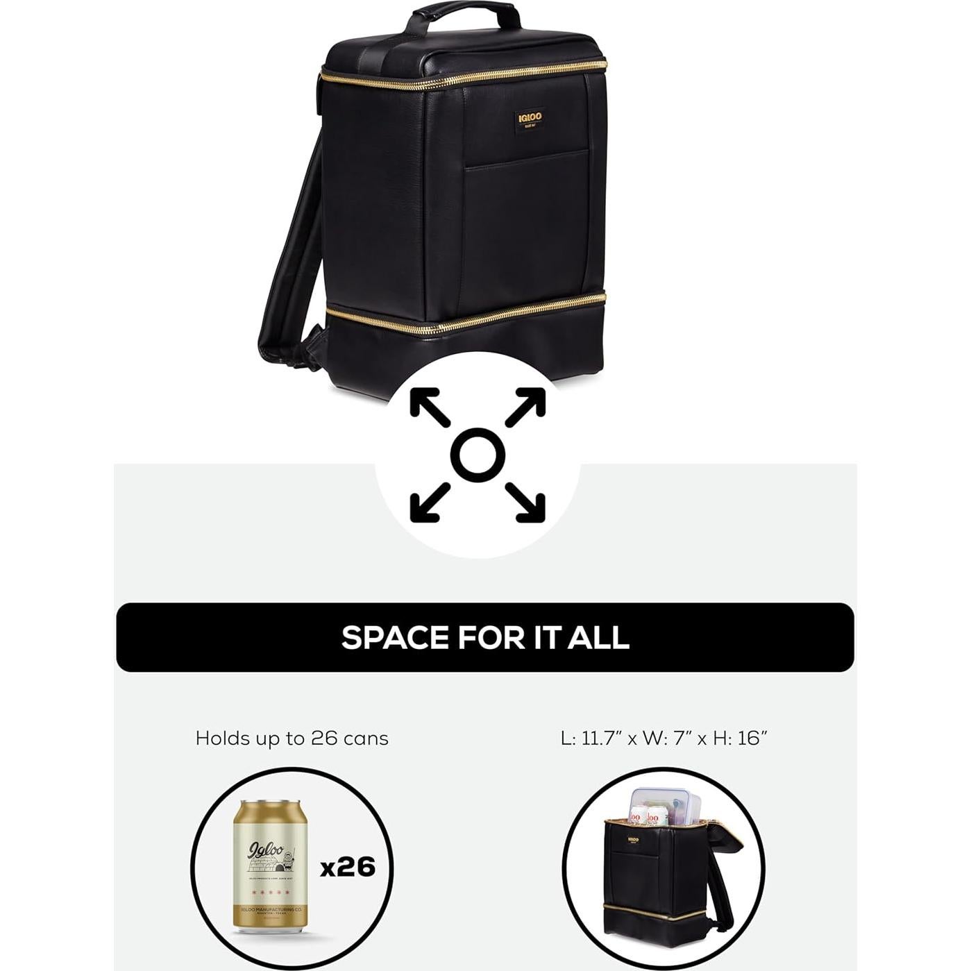 Bolsa Térmica Aislada Igloo Mochila 26 Latas Cuero Negro