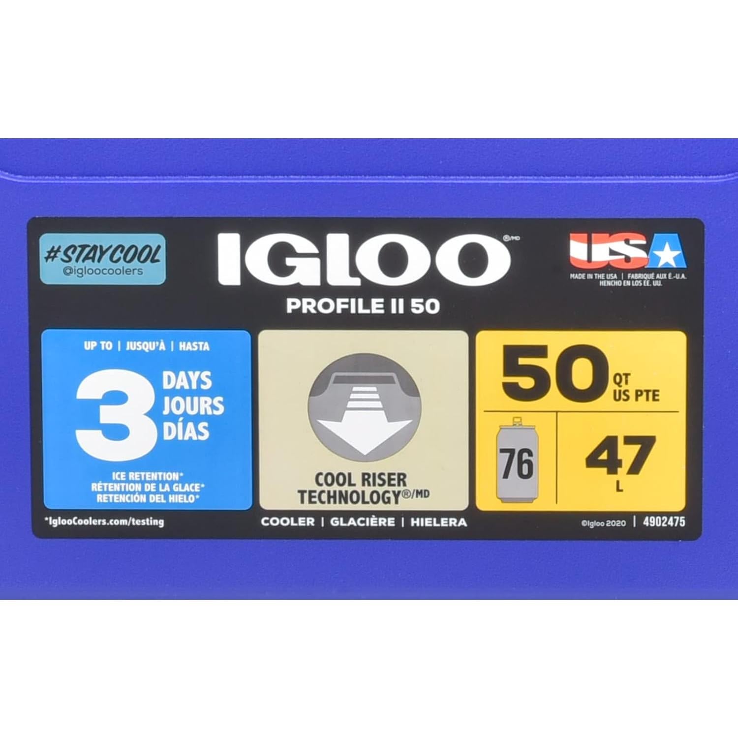 Hielera Igloo Perfil II 50 Qt Azul - Aislada y Ecológica