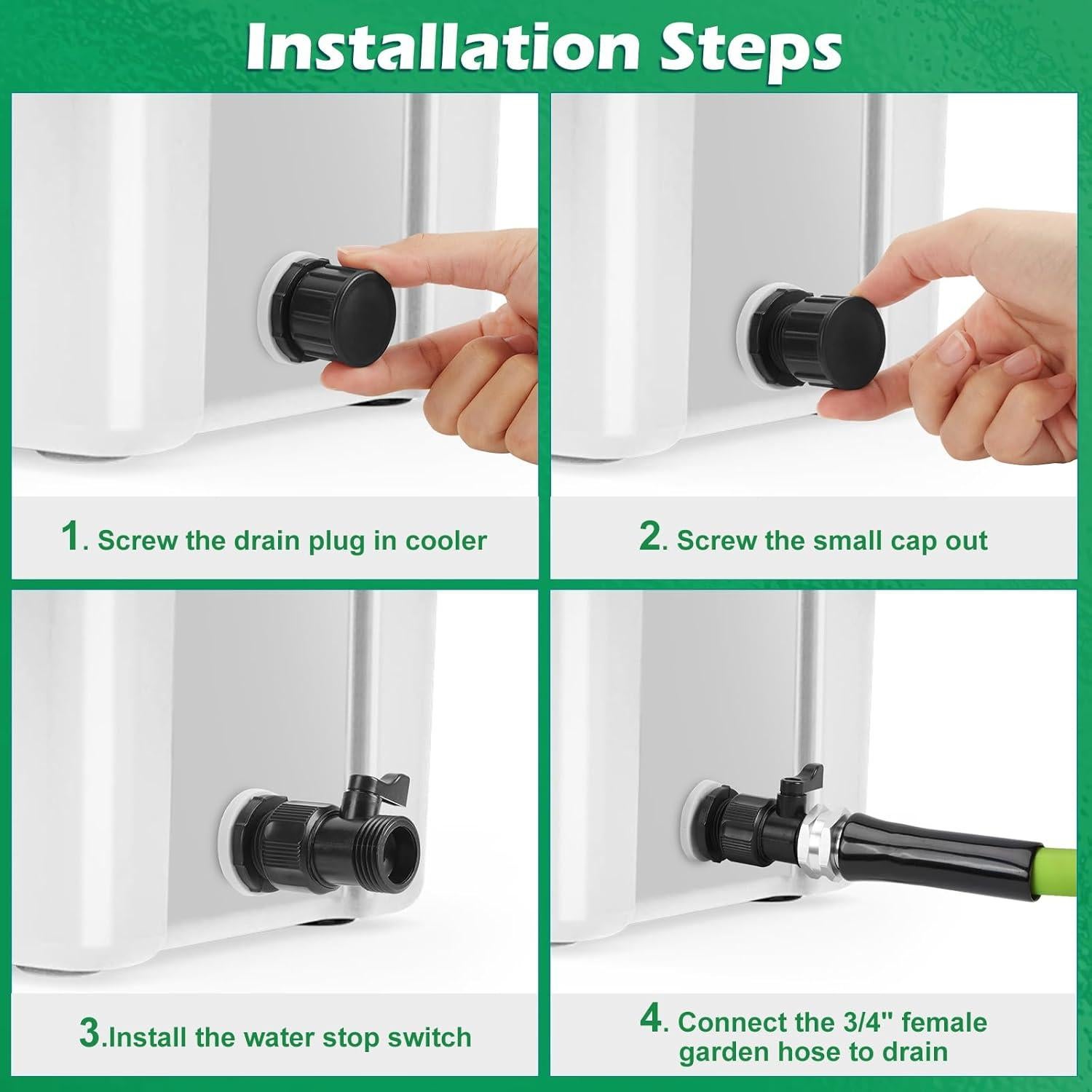 Cooler Drain Plug Hose Connection Kit with 6FT Garden Hose and Shut Off Valve for Yeti, Rtic Coolers