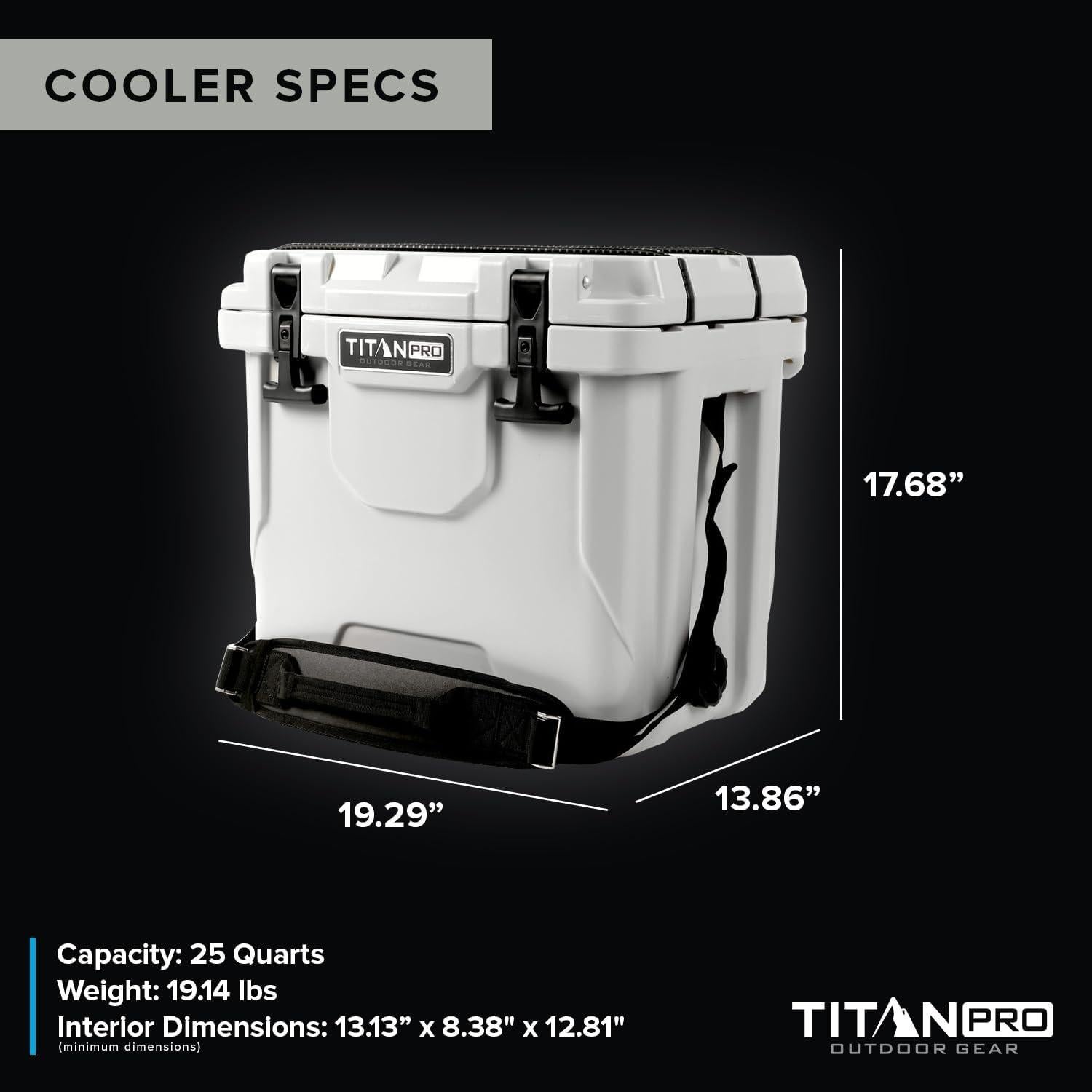 Titan PRO High Performance Ice Chest - 25 Quart Capacity - Hard Cooler with Interior LED Light, Ice Saver Performance Booster and Microban Protection - Arctic White