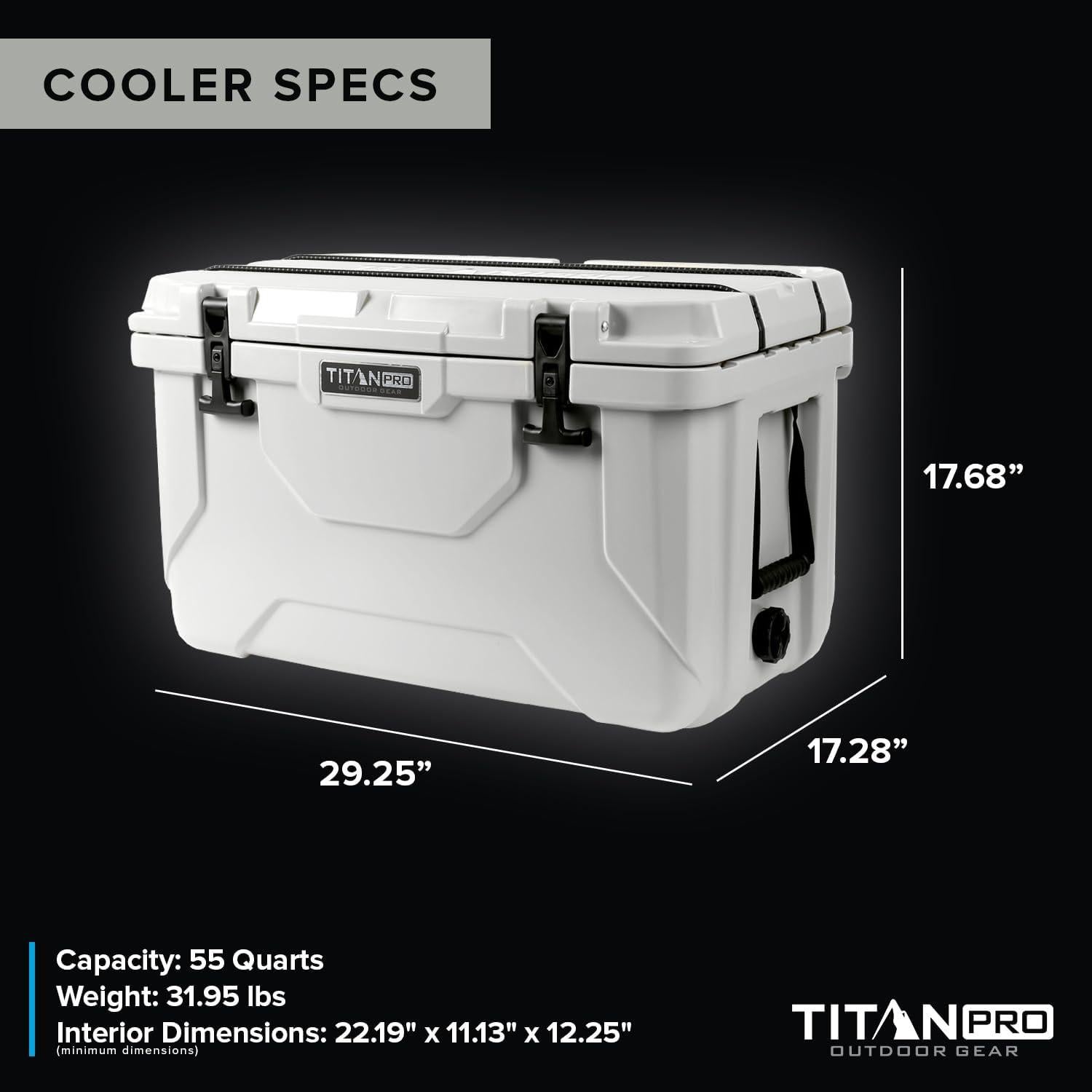 High Performance Ice Chest - 55 Quart Capacity - Hard Cooler with Interior LED Light, Dry Bin, Ice Saver Performance Booster and Microban Protection - Arctic White
