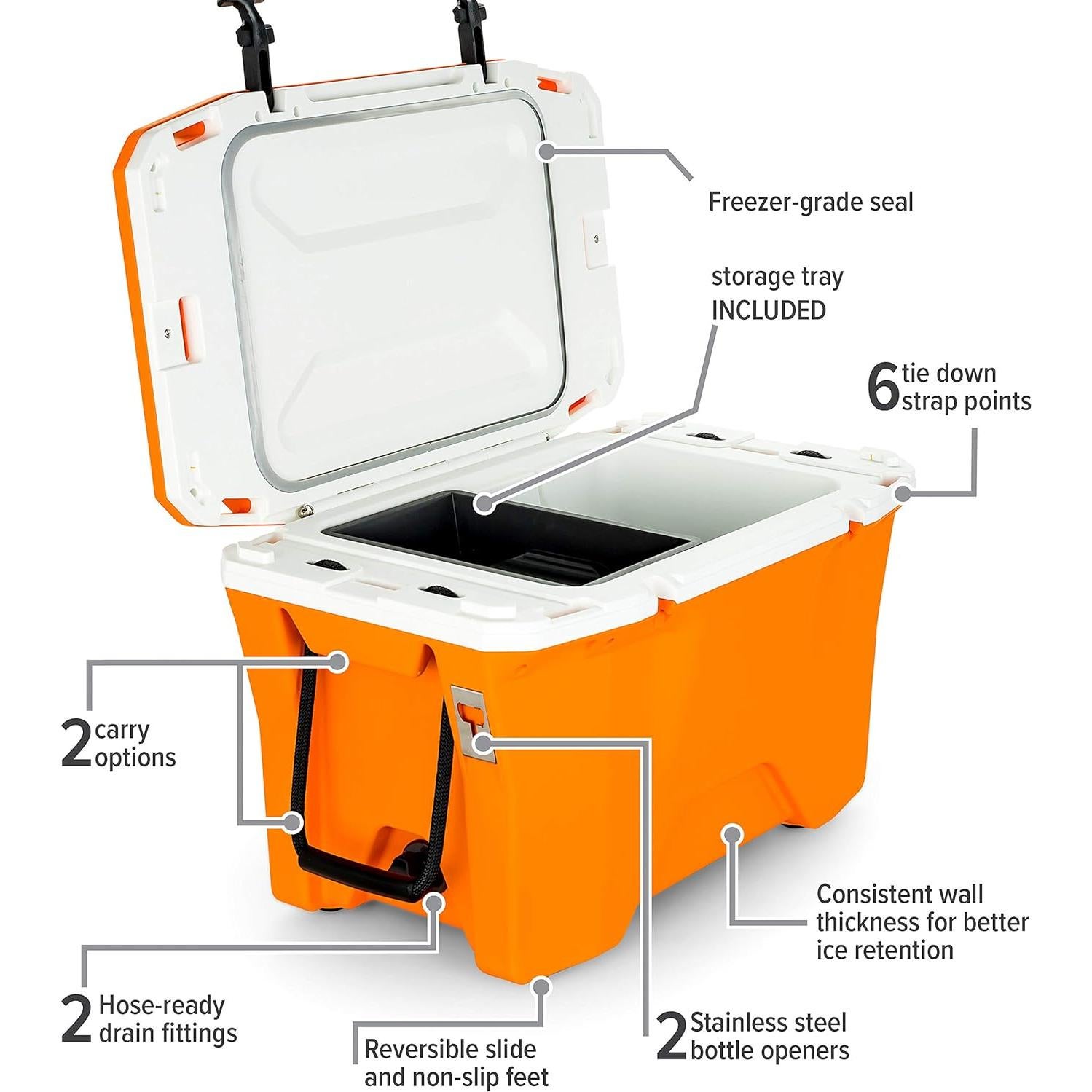 Enfriador Camco Currituck 30 Qt Mandarina y Blanco - 10 Días de Hielo