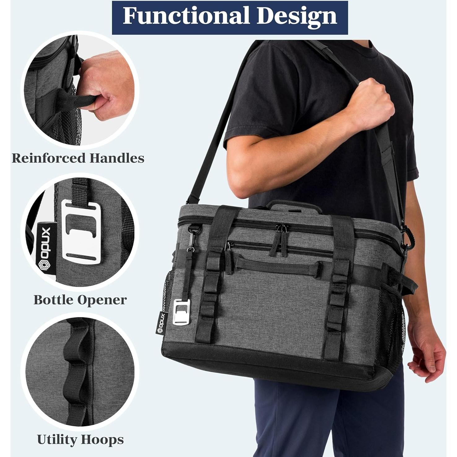 Bolsa Térmica OPUX 60 Latas Aislada Plegable Gris Carbón