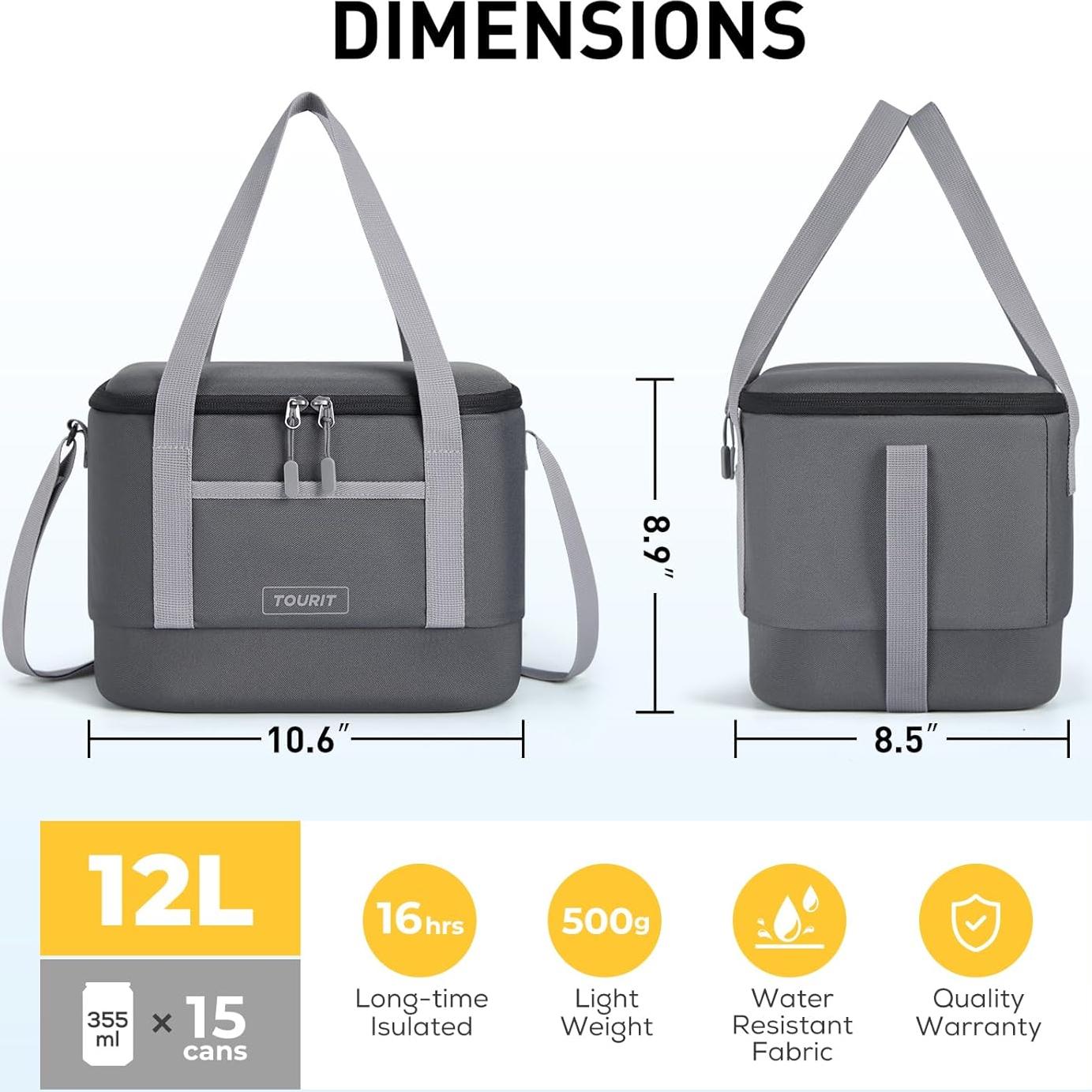 Bolsa Térmica Aislada TOURIT 12L Gris Oscuro para Camping