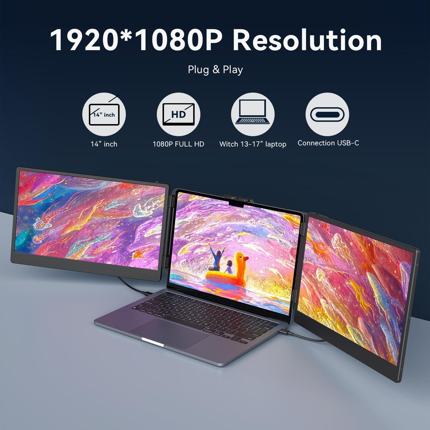 Extensor de Pantalla Triple APILDELLA 14" FHD 1080P USB-C