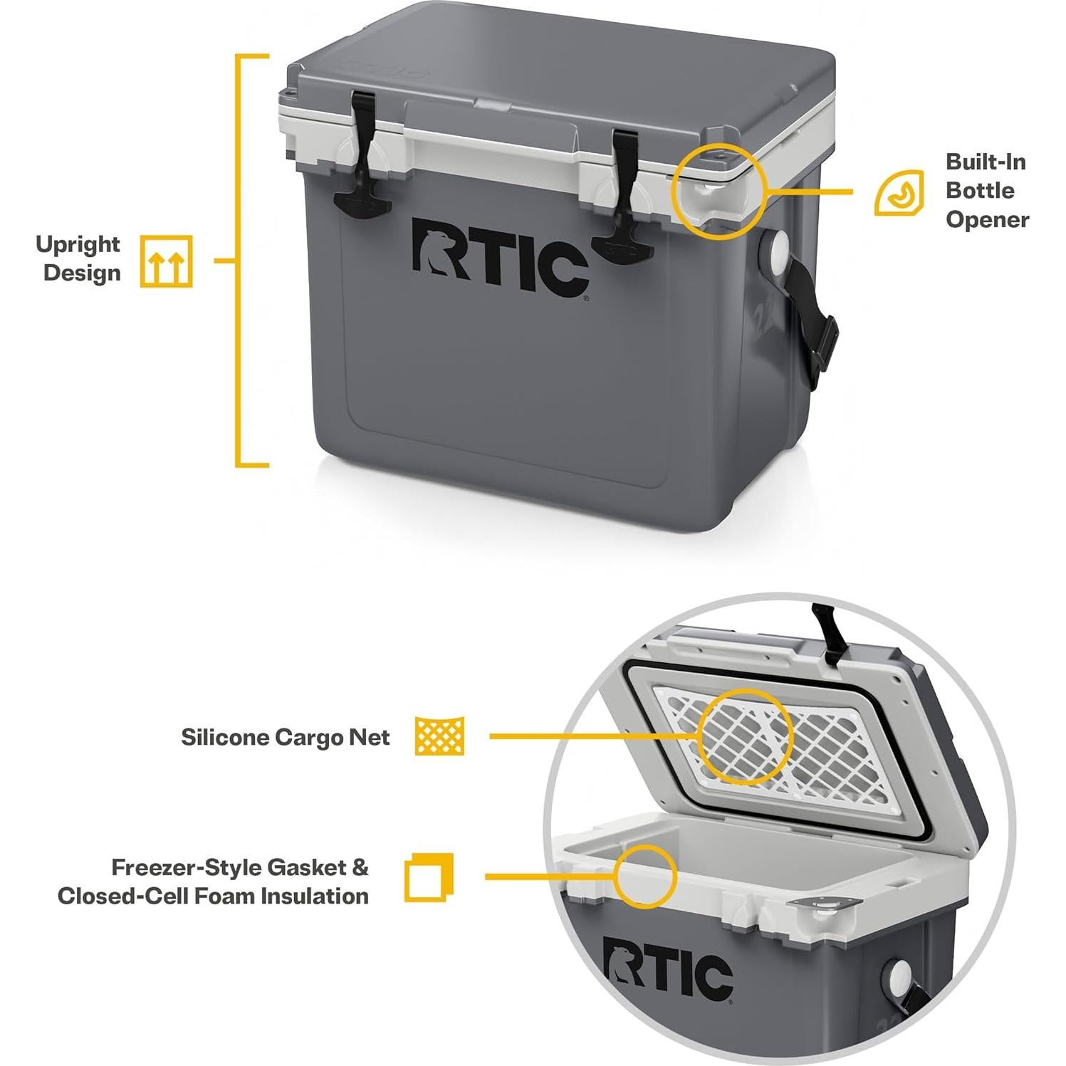 Enfriador RTIC Ultra-Ligero 22 QT Aislado Portátil Gris