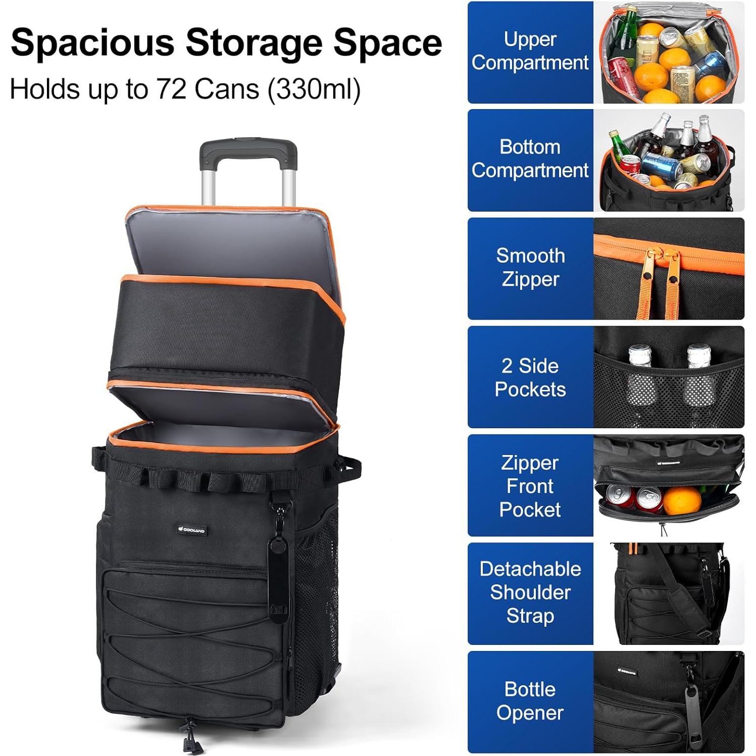 Enfriador de Hielo Plegable Odoland 48 Latas con Ruedas