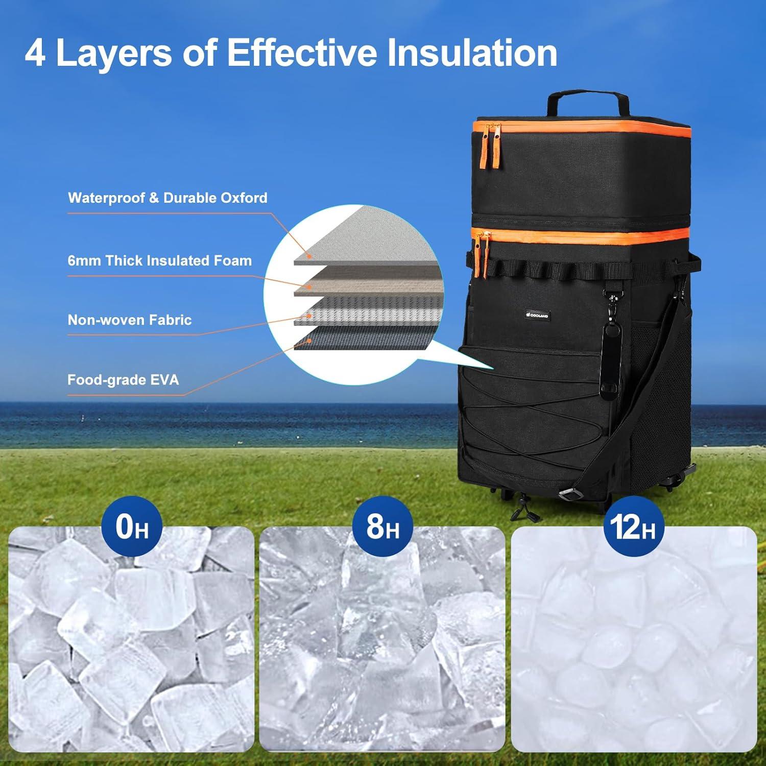 Enfriador de Hielo Plegable Odoland 48 Latas con Ruedas