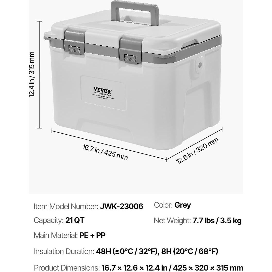 Enfriador Portátil VEVOR 21QT Aislado Ligero para Picnic