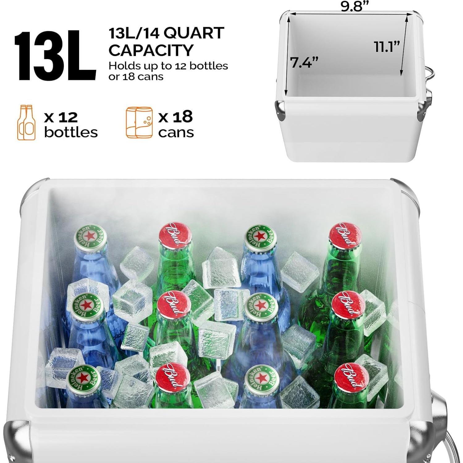 Nevera Portátil VINGLI 13L Retro Aislada para Camping y Picnics