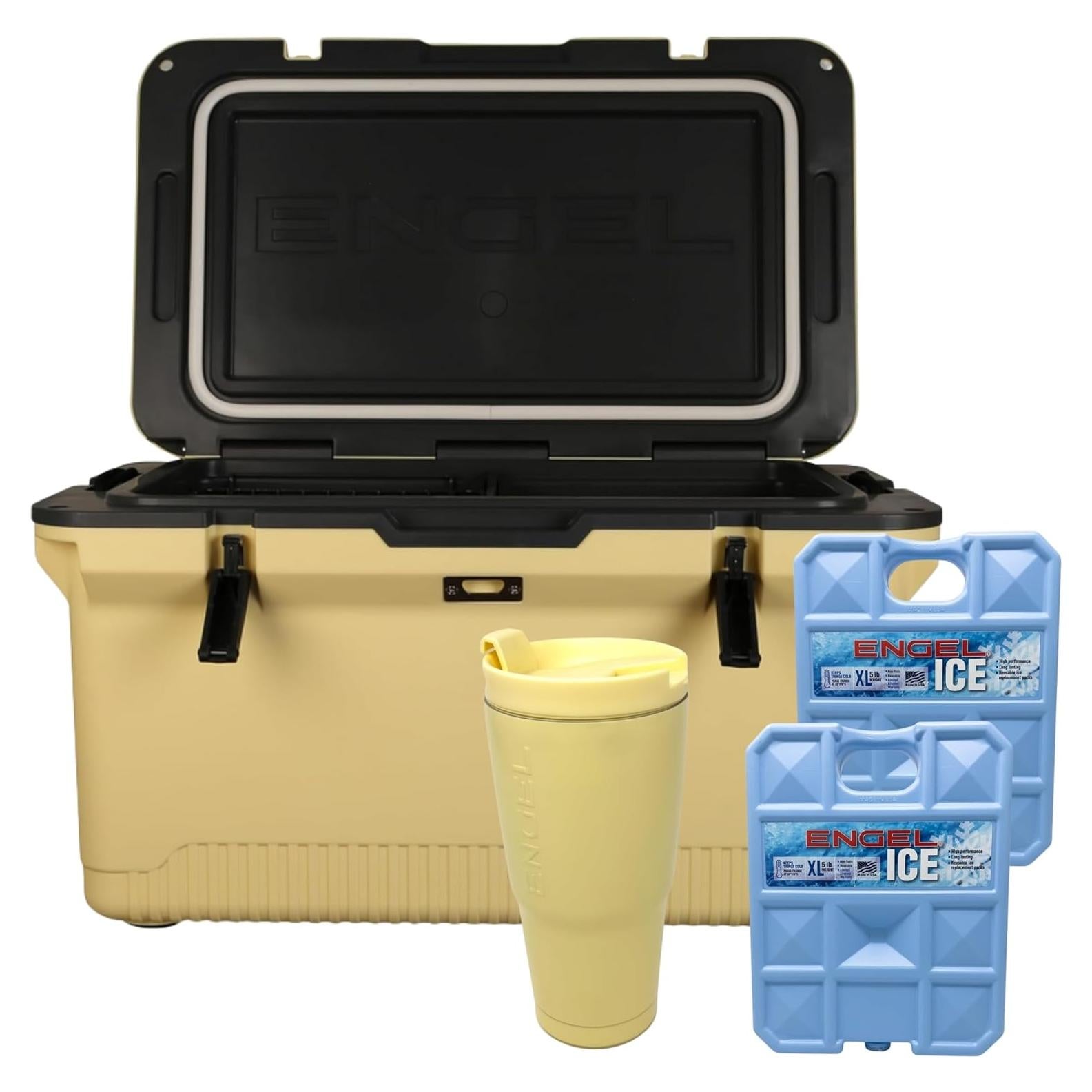Nevera ENGEL 60 QT Ultra-Ligera con 2 Paquetes de Hielo y Vaso 22 oz