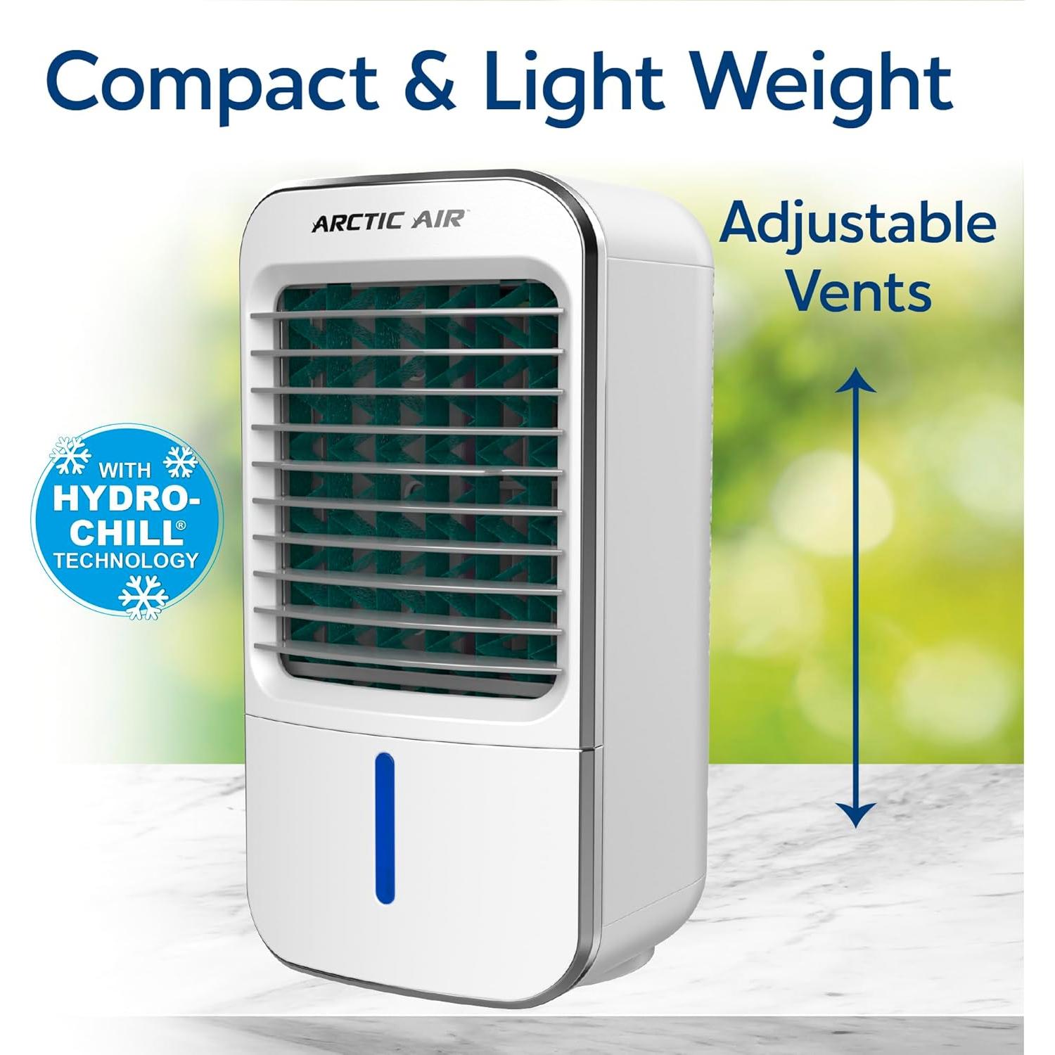 Arctic Air Turbo Chill XL Evaporative Air Cooler, Lightweight & Whisper Quiet, 3-Speed Cooling Fan with Mist Control, Oscillating & Adjustable Grill, Quick View Water Level