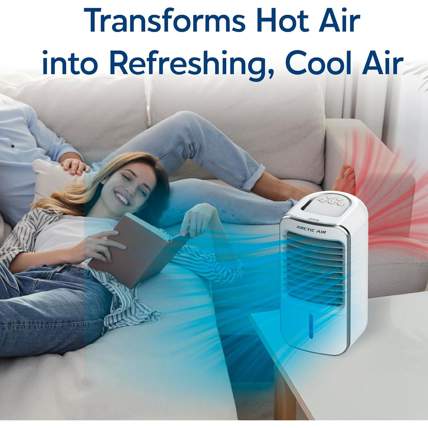 Arctic Air Turbo Chill XL Evaporative Air Cooler, Lightweight & Whisper Quiet, 3-Speed Cooling Fan with Mist Control, Oscillating & Adjustable Grill, Quick View Water Level