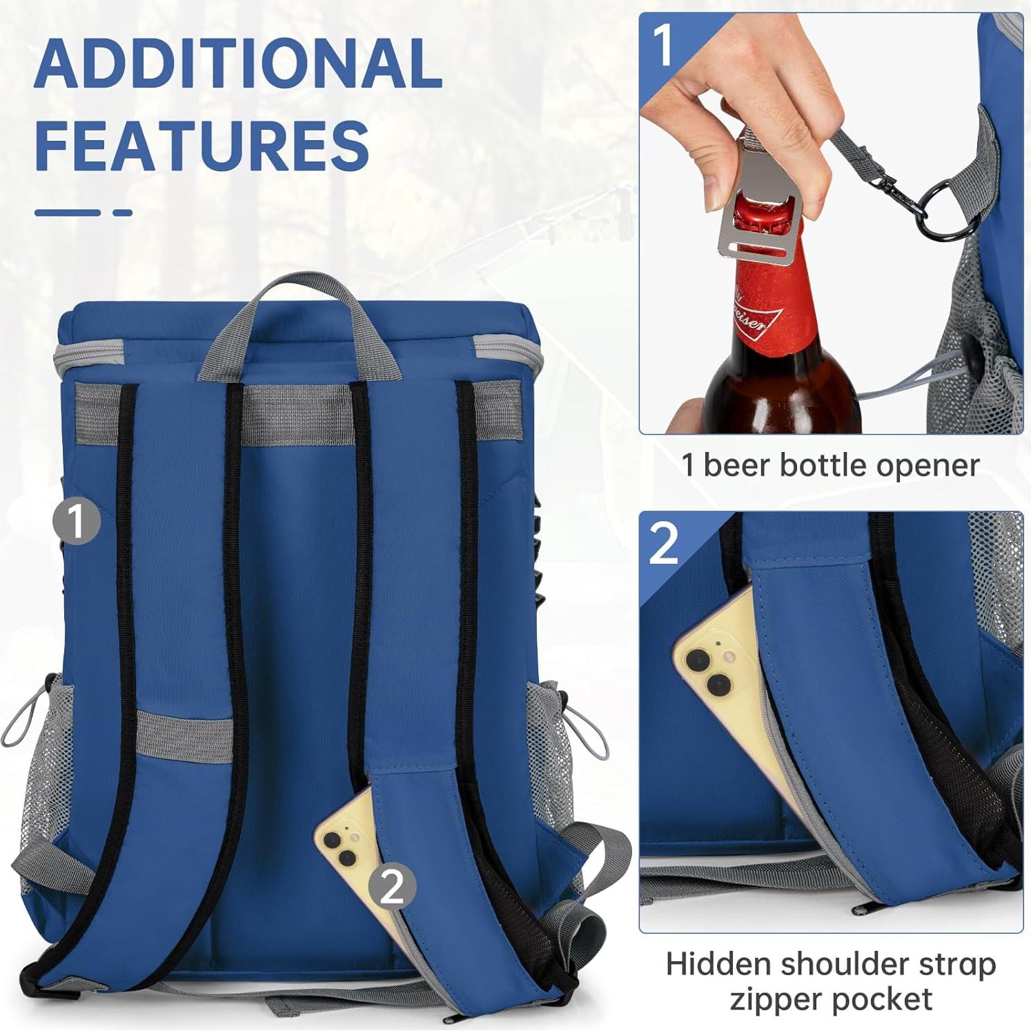 Mochila Enfriadora ITHWIU Aislada 30 Latas 9.9L Azul
