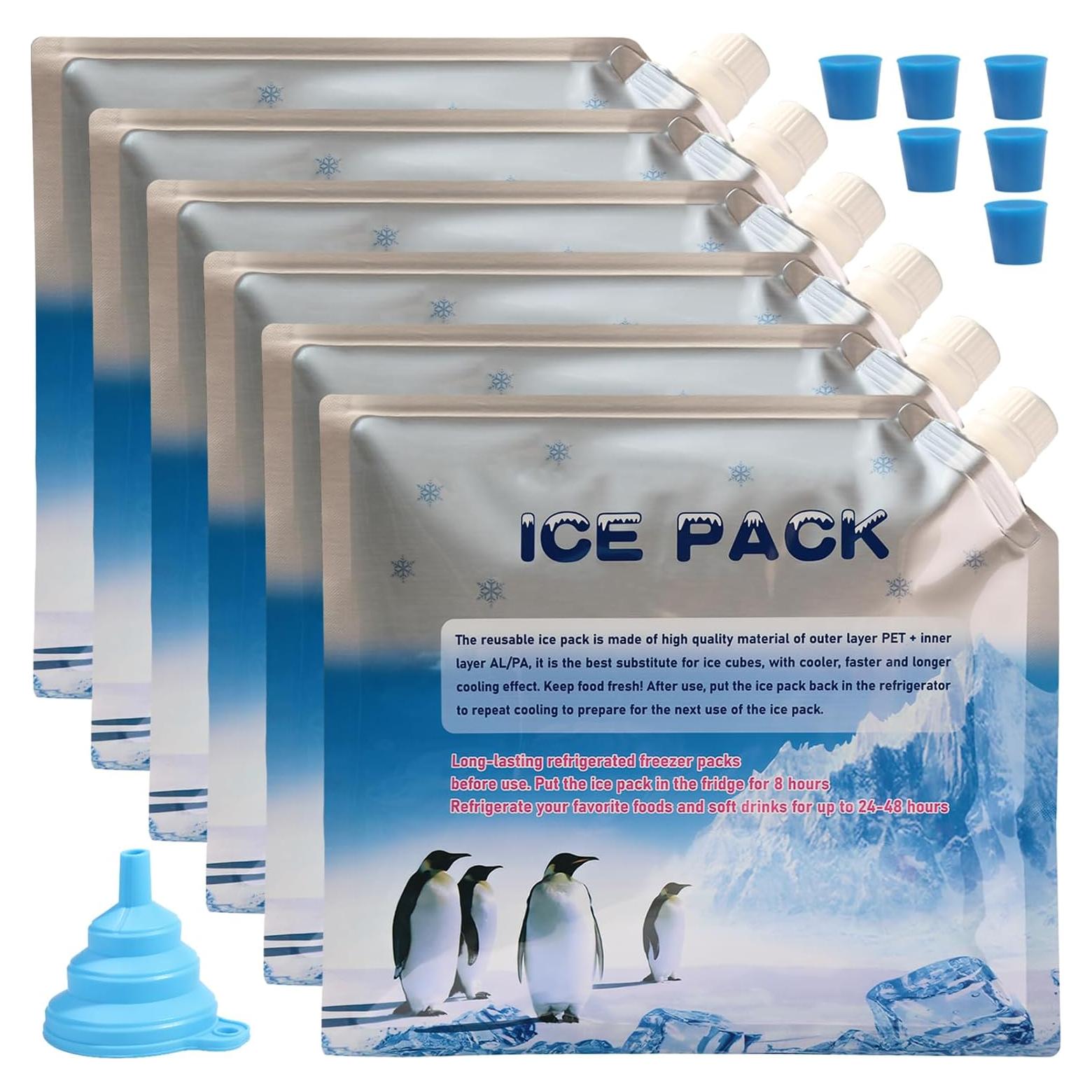 Reusable ice Packs for Coolers, Long Lasting Cooler ice Pack, 24 to 48 Hours of Cold Gel Ice Pack.Lunch Bag CoolerIt can Hold 1400-1600ml of (Blue 6 Piece Set)