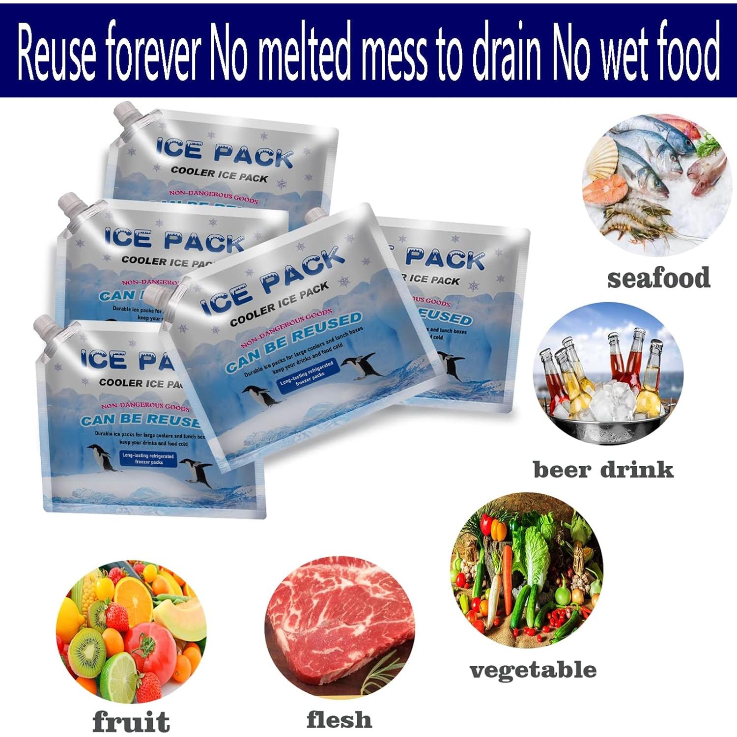 Reusable ice Packs for Coolers, Long Lasting Cooler ice Pack, 24 to 48 Hours of Cold Gel Ice Pack.Lunch Bag CoolerIt can Hold 1400-1600ml of (Blue 6 Piece Set)