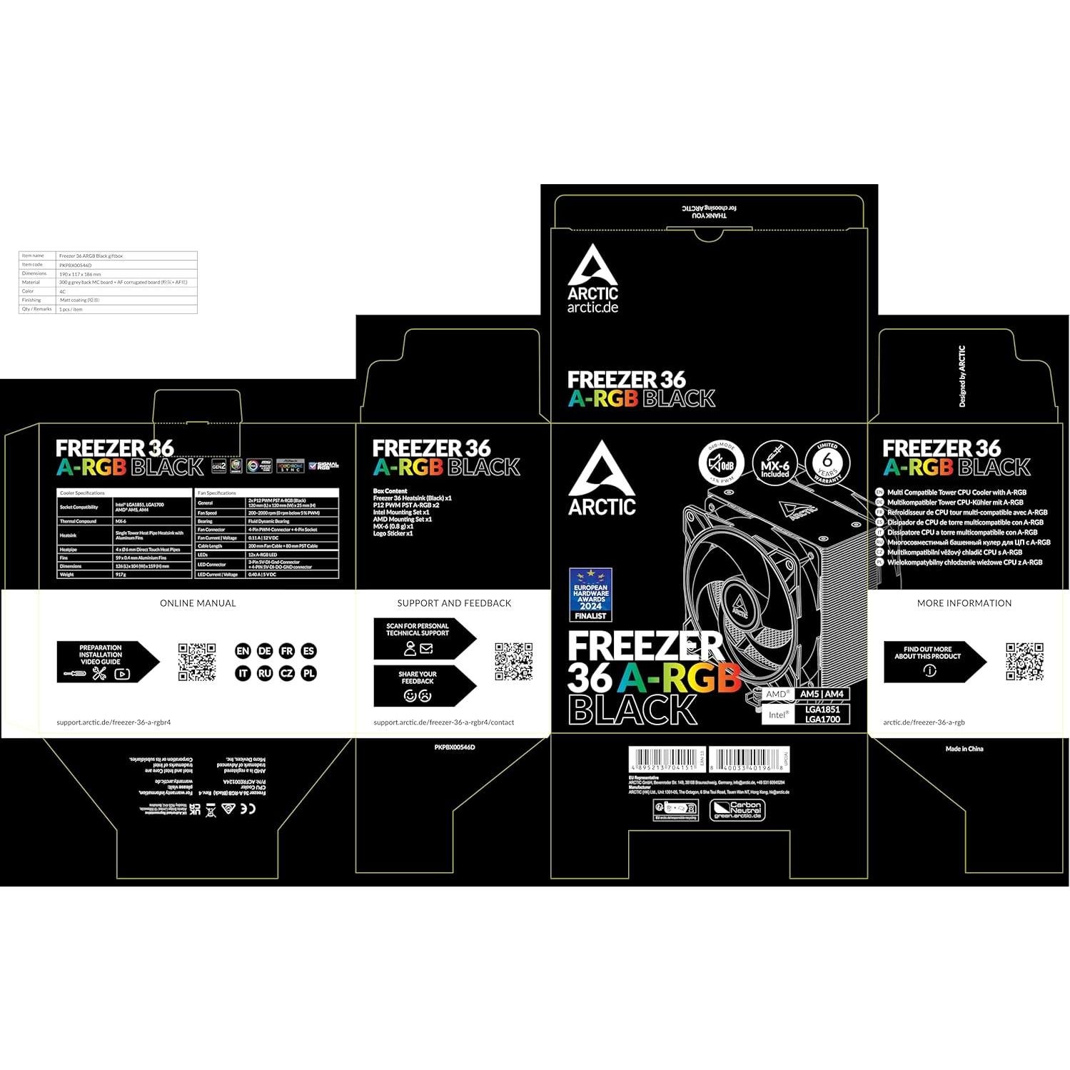 Enfriador de CPU ARCTIC Freezer 36 A-RGB 120mm - 0.88kg