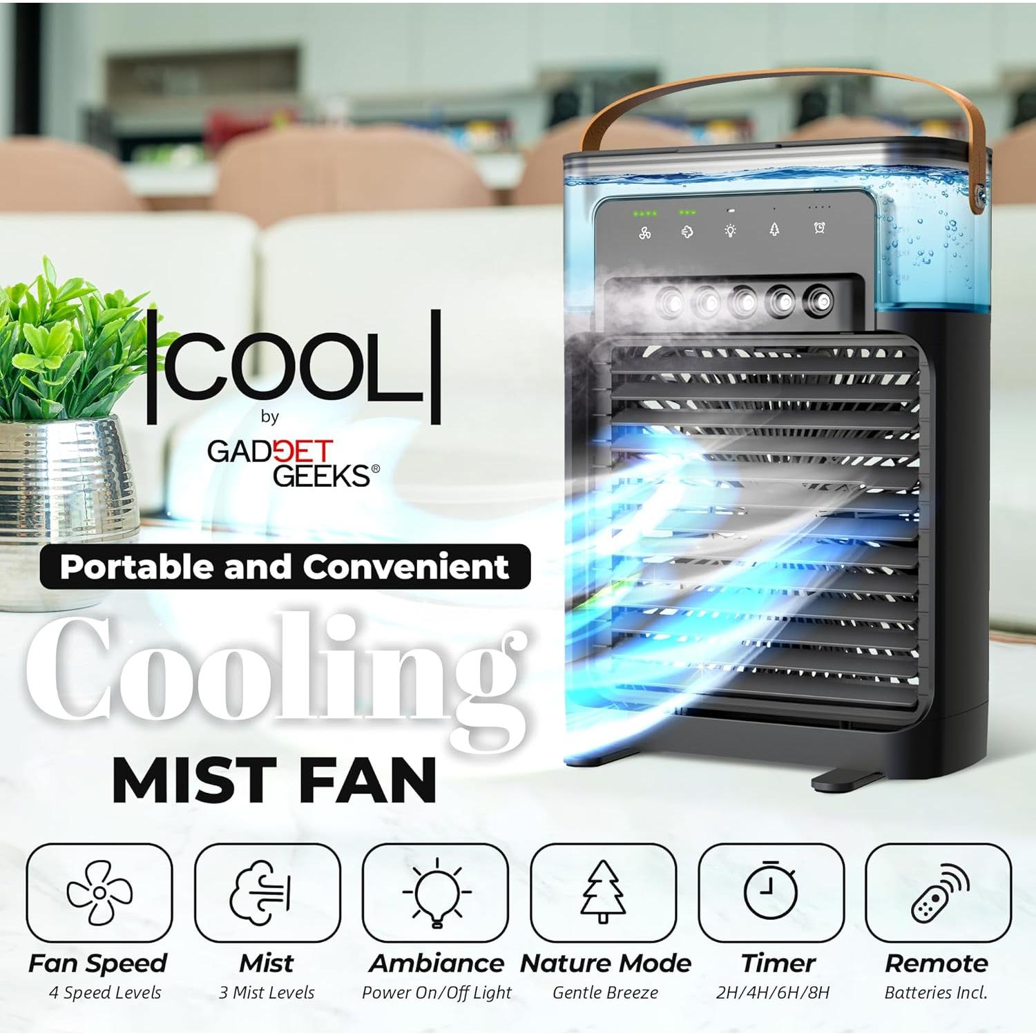 Ventilador Portátil Gadget Geeks con Nebulización y Control Remoto