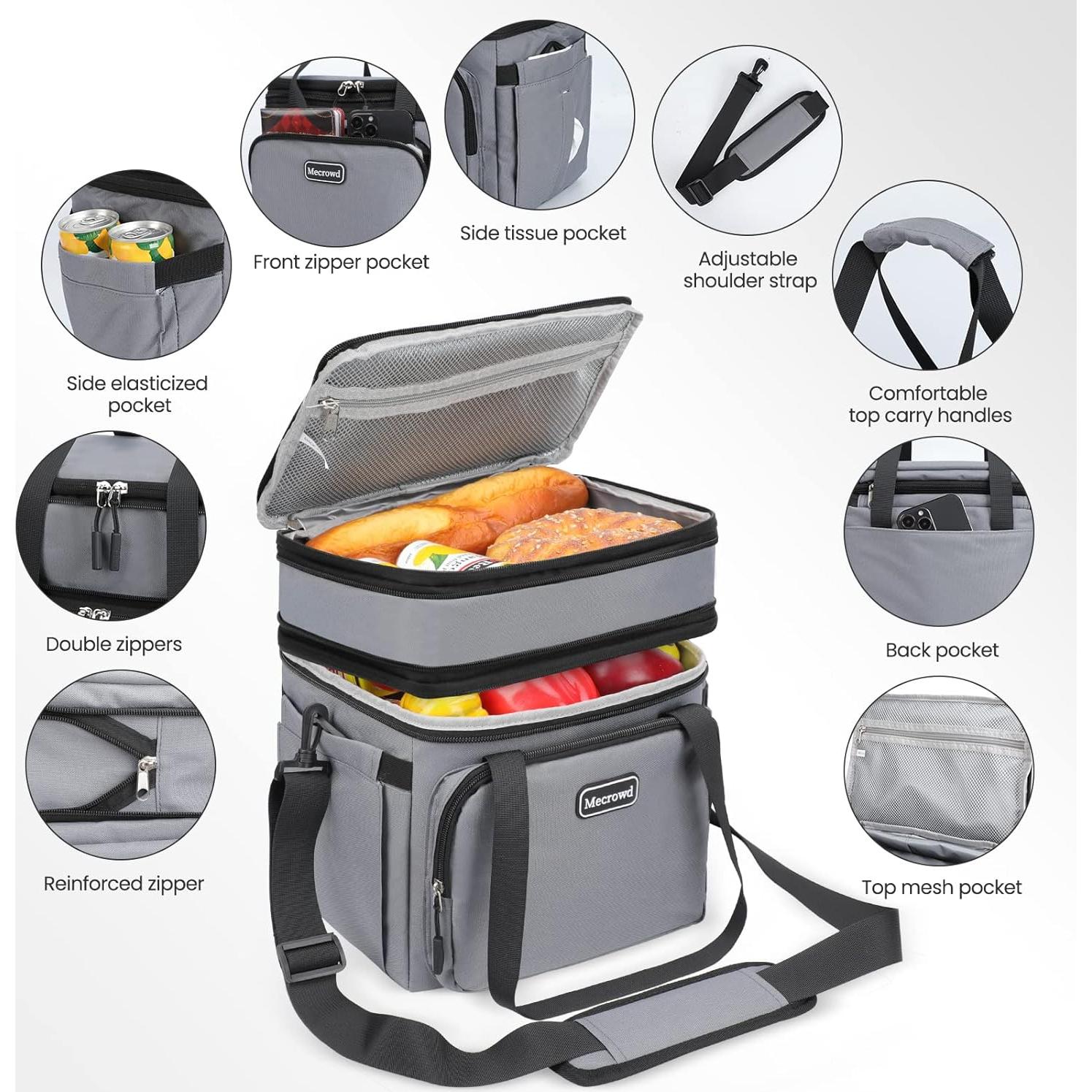 Bolsa de Almuerzo Térmica Mecrowd Gris 17L Aislada y a Prueba de Fugas