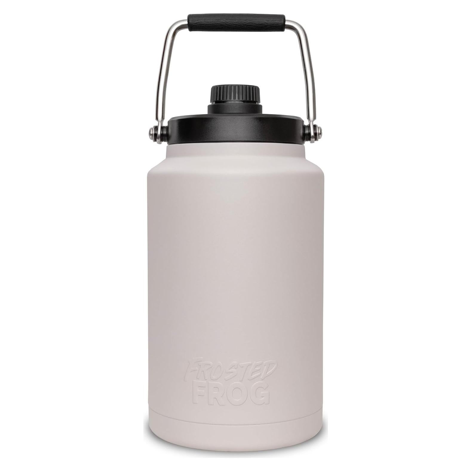 Jug with Handle, One Gallon, Large Double Vacuum Insulated Water Bottle, Stainless Steel Thermos for Hot & Cold Drinks, Sweat Proof, Great for Travel, Hiking & Camping (Light Gray)