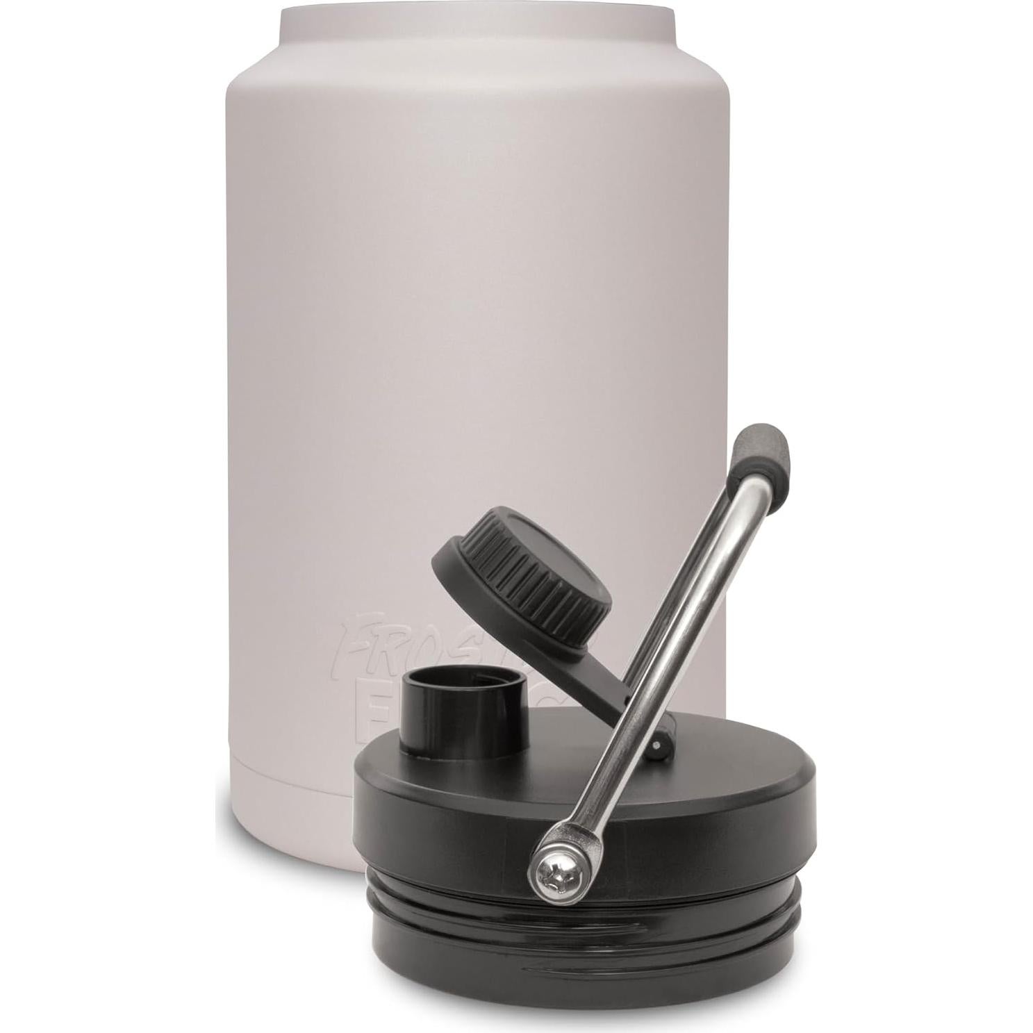 Jug with Handle, One Gallon, Large Double Vacuum Insulated Water Bottle, Stainless Steel Thermos for Hot & Cold Drinks, Sweat Proof, Great for Travel, Hiking & Camping (Light Gray)